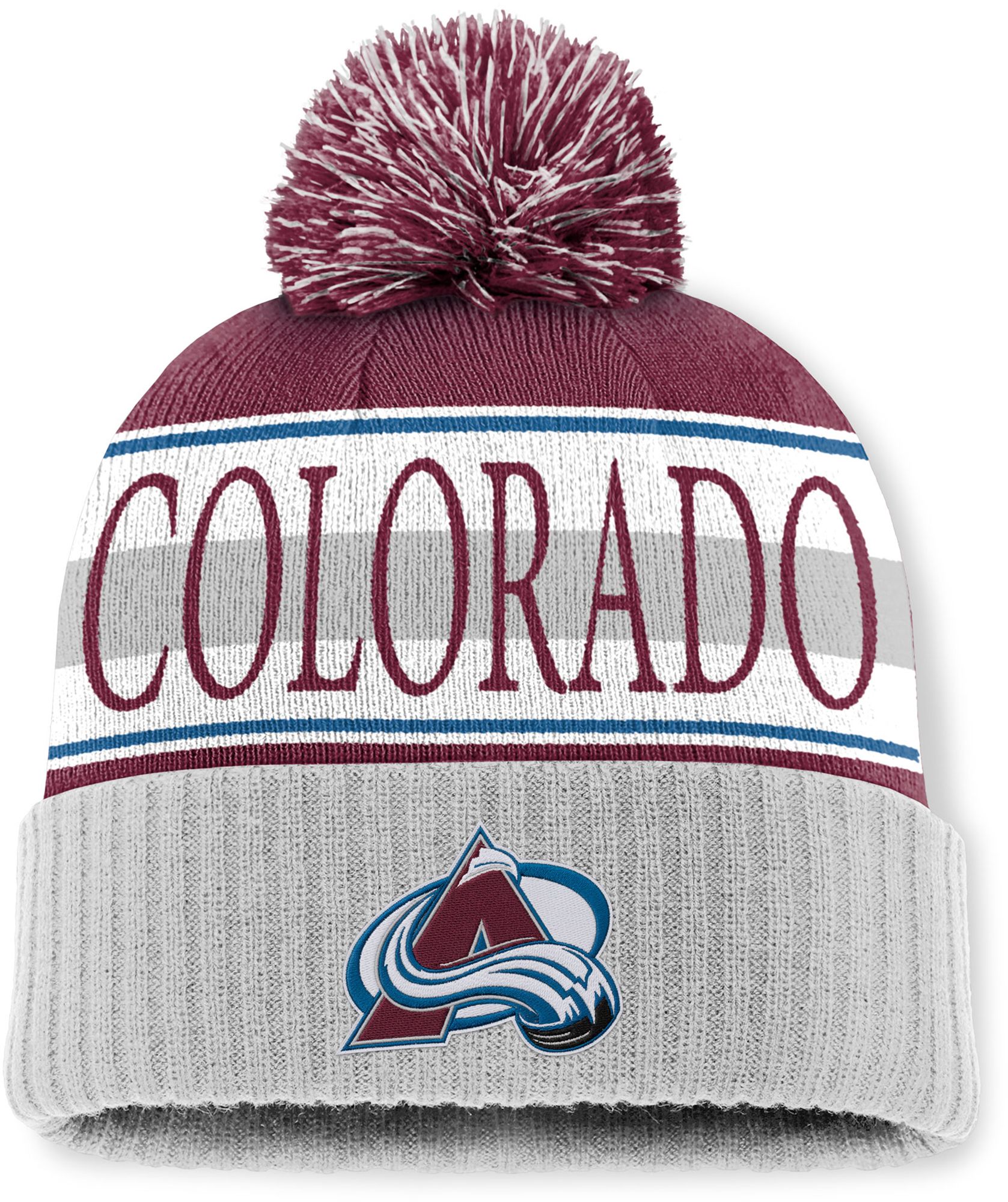 Mitchell & Ness Men's Colorado Avalanche Maroon and Grey Classic Pom Knit Beanie product image