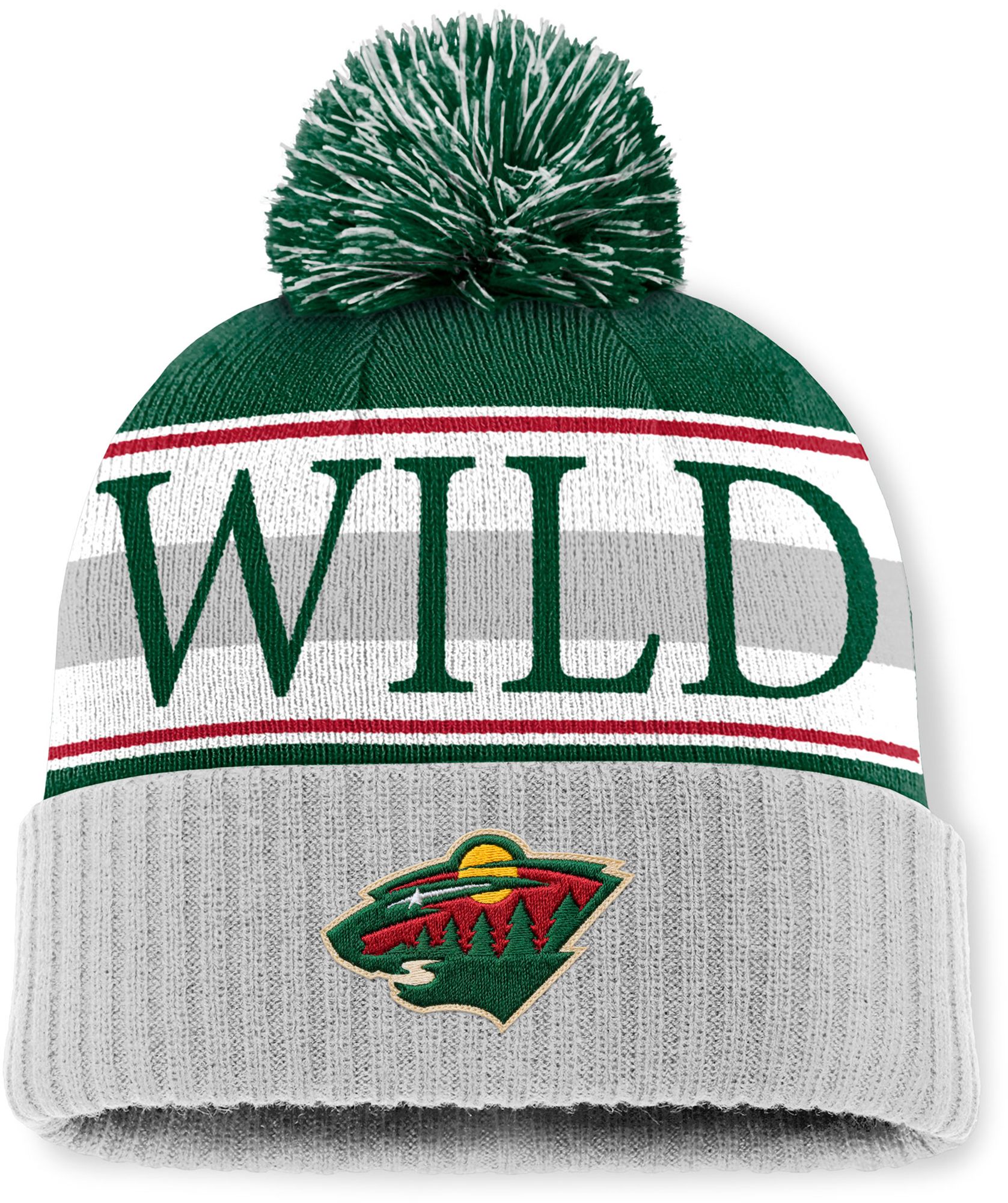 Mitchell & Ness Men's Minnesota Wild Green and Grey Classic Pom Knit Beanie product image