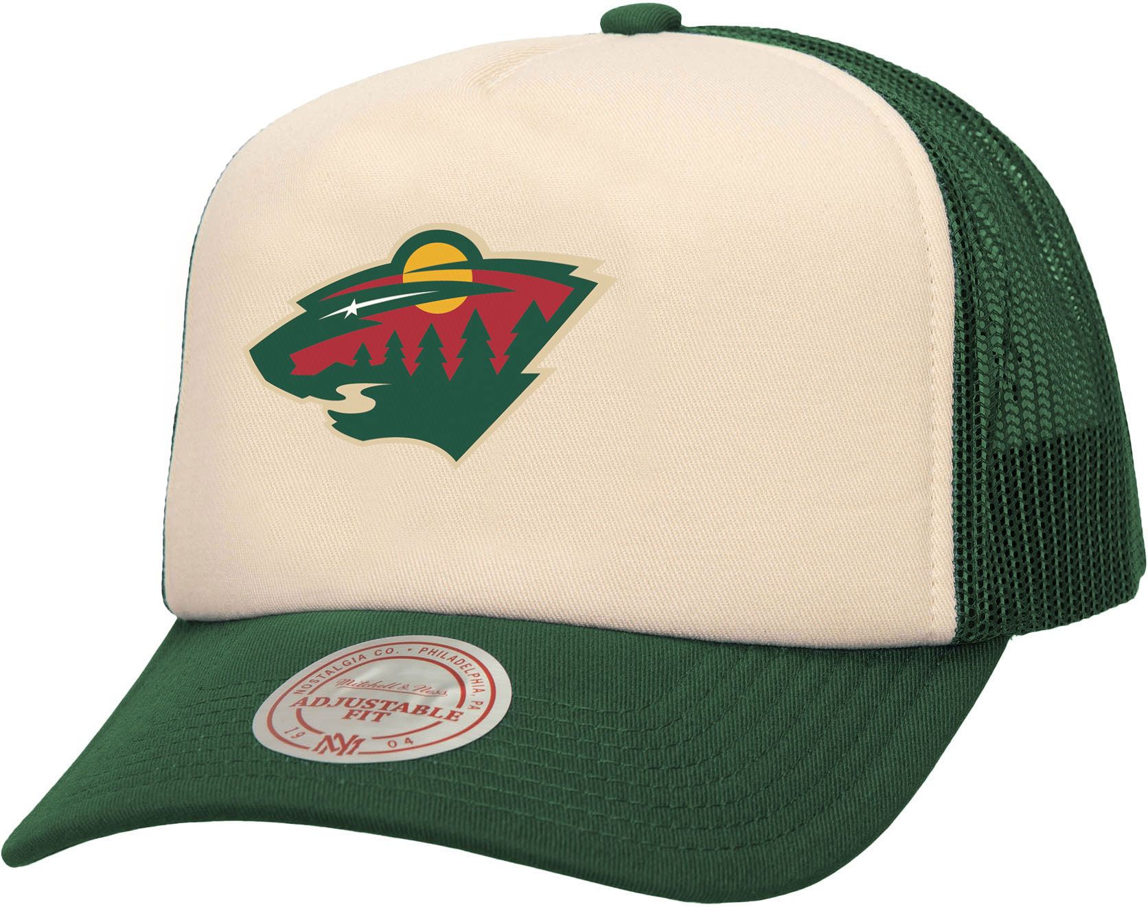Mitchell & Ness Men's Minnesota Wild Cream Vintage Block Trucker Hat product image
