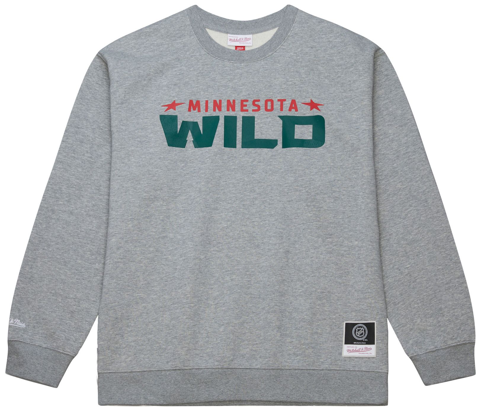 Mitchell & Ness Men's Minnesota Wild Grey All In Walk Off Fleece Crewneck Sweatshirt product image