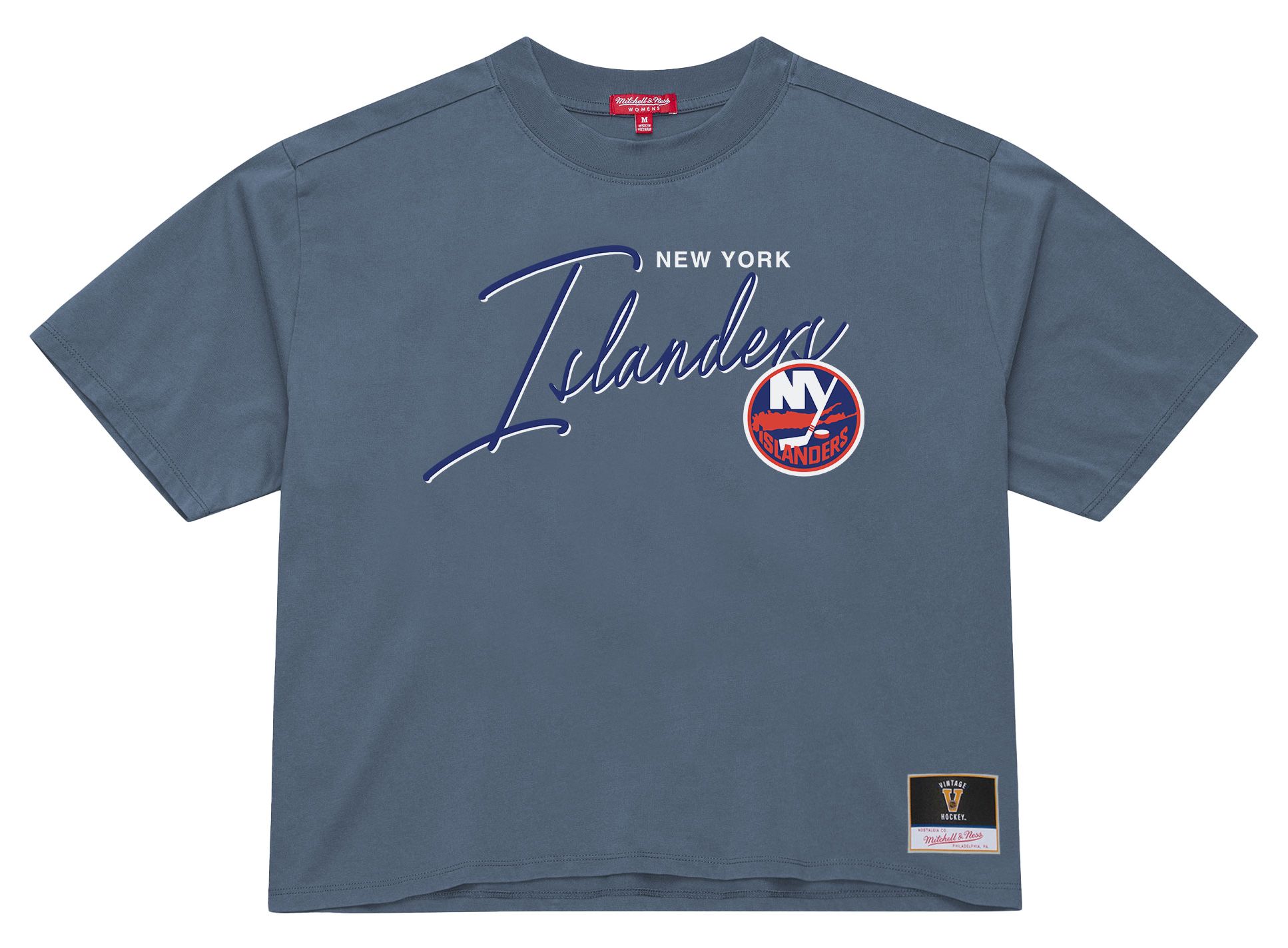 Mitchell & Ness Women's New York Islanders Blue Bar Down Cropped T-Shirt product image