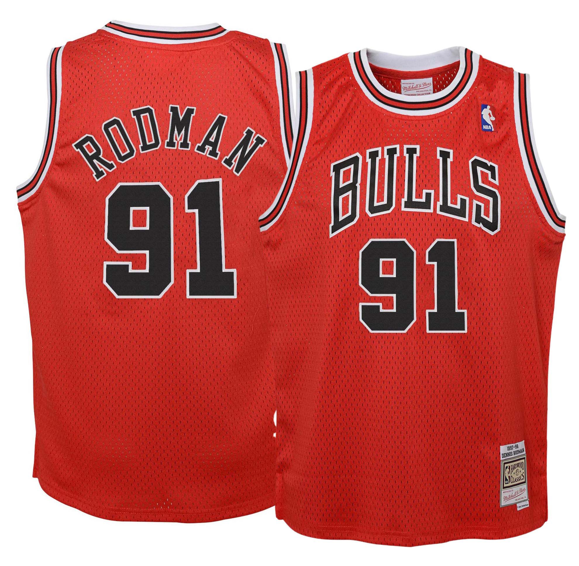 Mitchell & Ness Youth 1997-1998 Chicago Bulls Dennis Rodman #91 Red Hardwood Classics Replica Jersey product image
