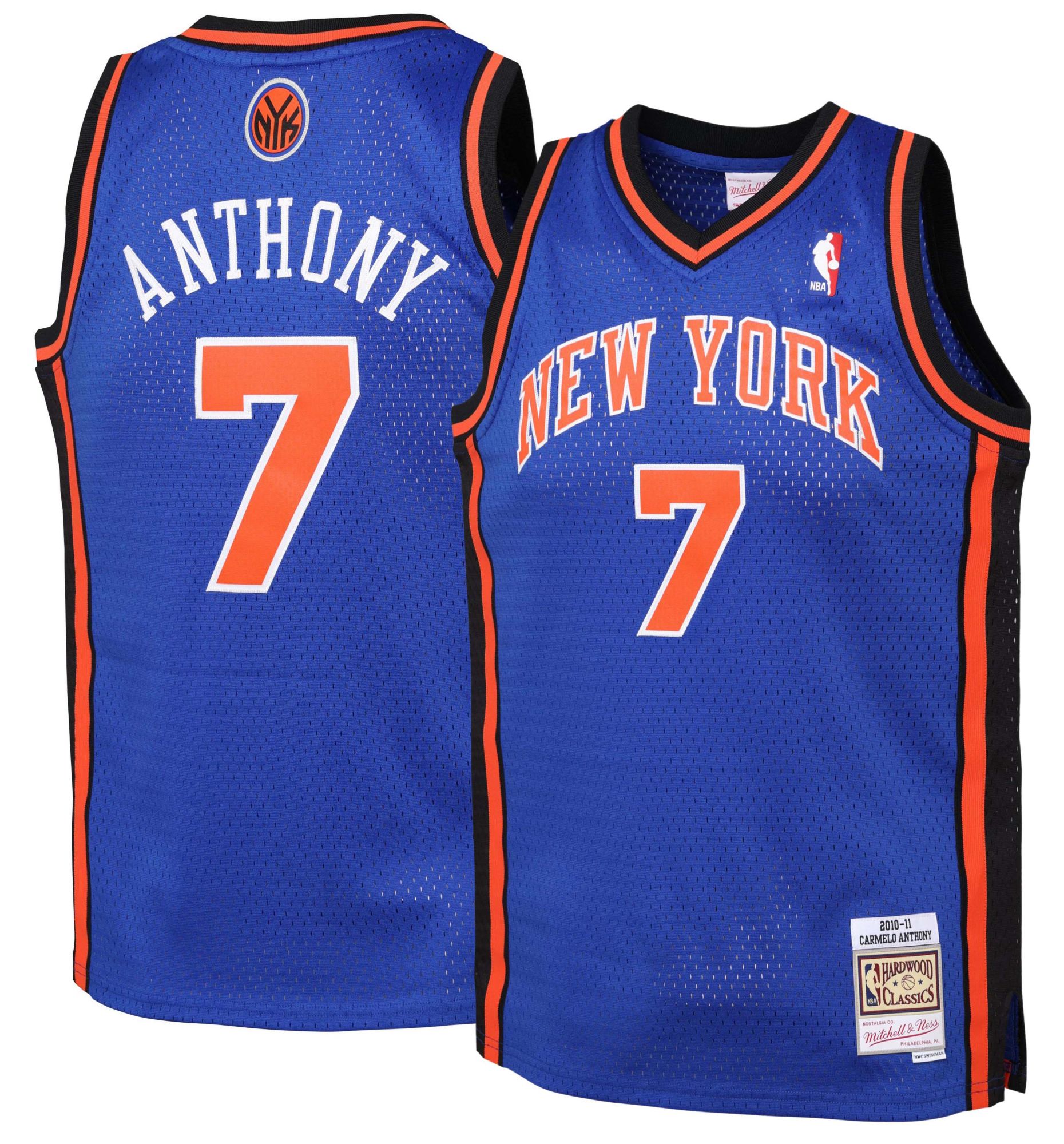 Mitchell & Ness Youth 2010-2011 New York Knicks Carmelo Anthony #7 Blue Hardwood Classics Replica Jersey product image