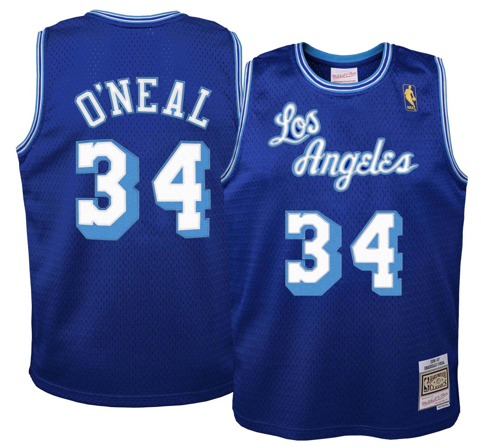 Mitchell & Ness Youth 1996-1997 Los Angeles Lakers Shaquille O'Neal #34 Blue Hardwood Classics Replica Jersey product image