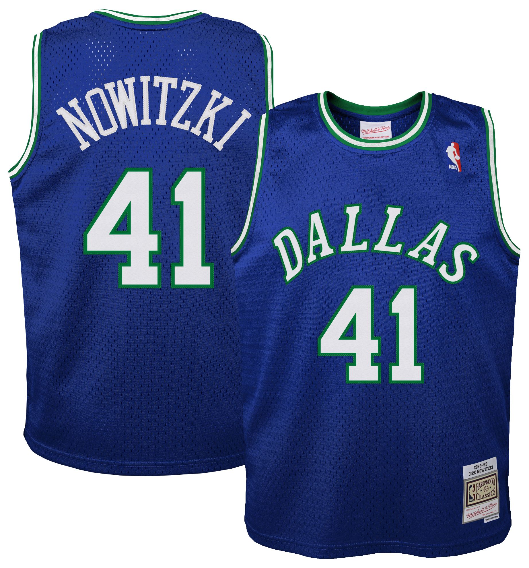 Mitchell & Ness Youth 1998-1999 Dallas Mavericks Dirk Nowitzki #41 Blue Hardwood Classics Replica Jersey product image