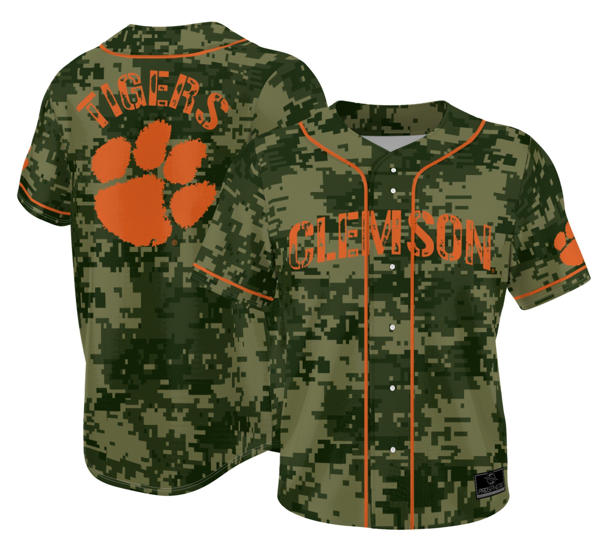 ProSphere Adult Clemson Tigers Olive Digicamo Digicamo Baseball Jersey product image