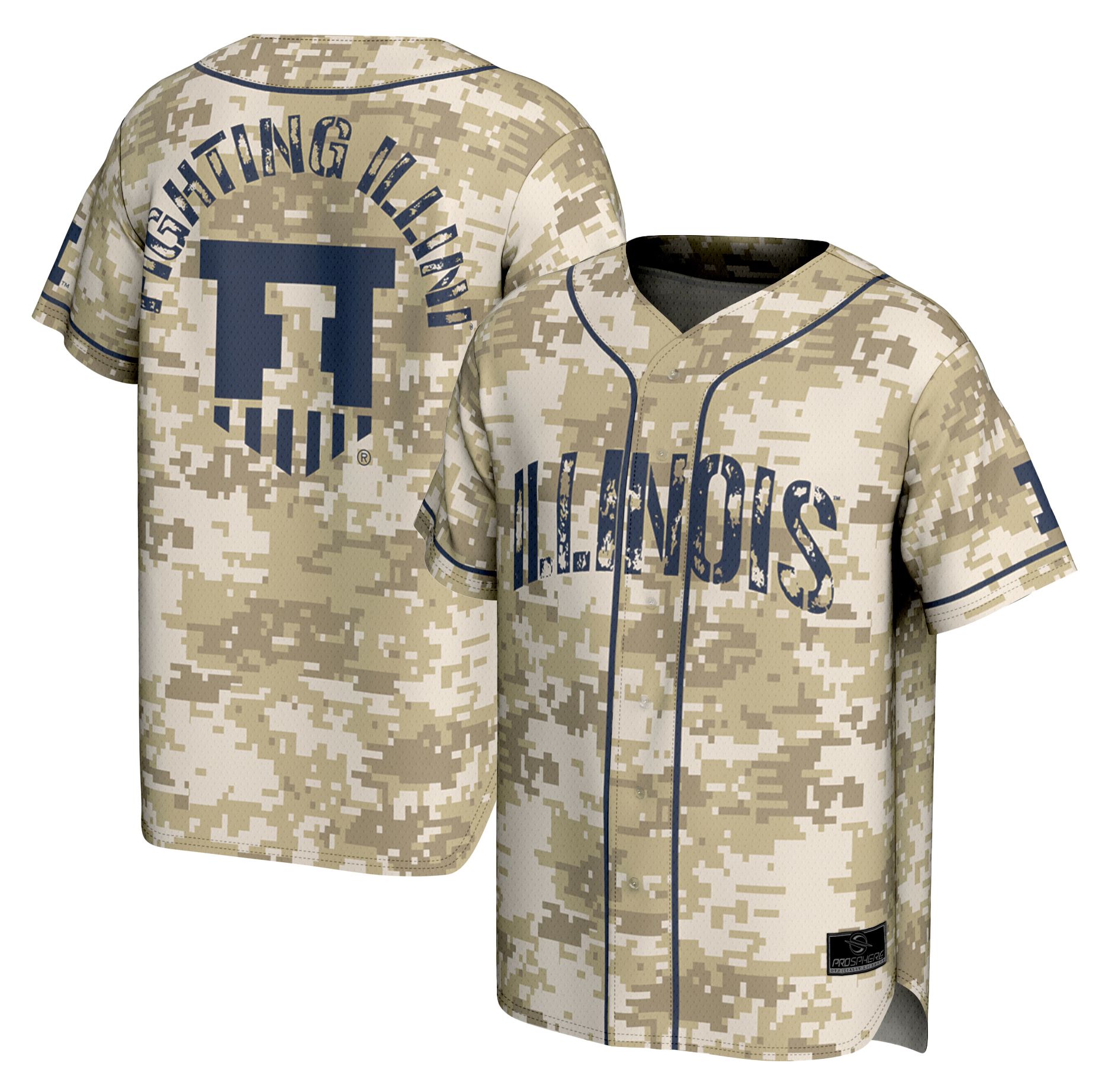 ProSphere Adult Illinois Fighting Illini Tan Digicamo Baseball Jersey product image