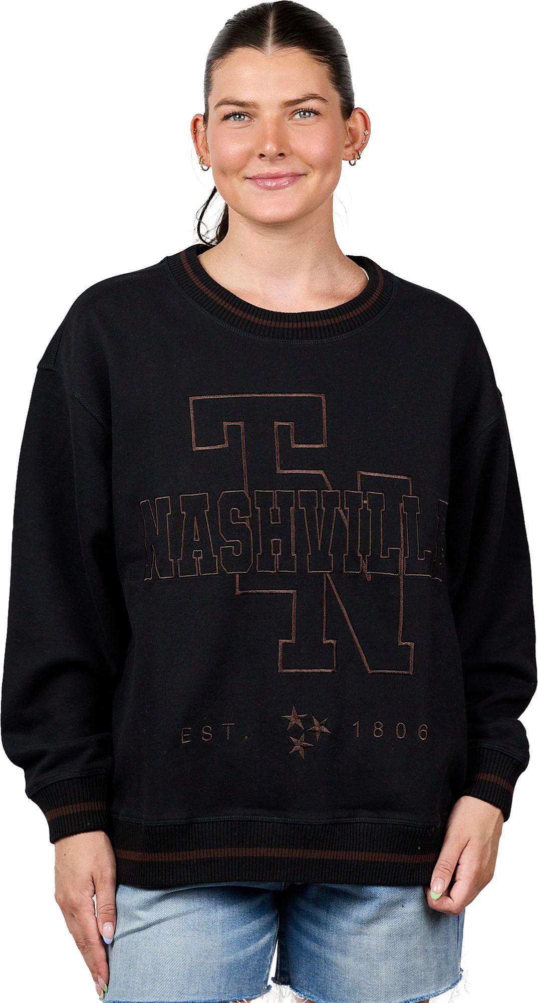 Nash Women's Nashville Black/Brown Varsity Crewneck Sweatshirt product image