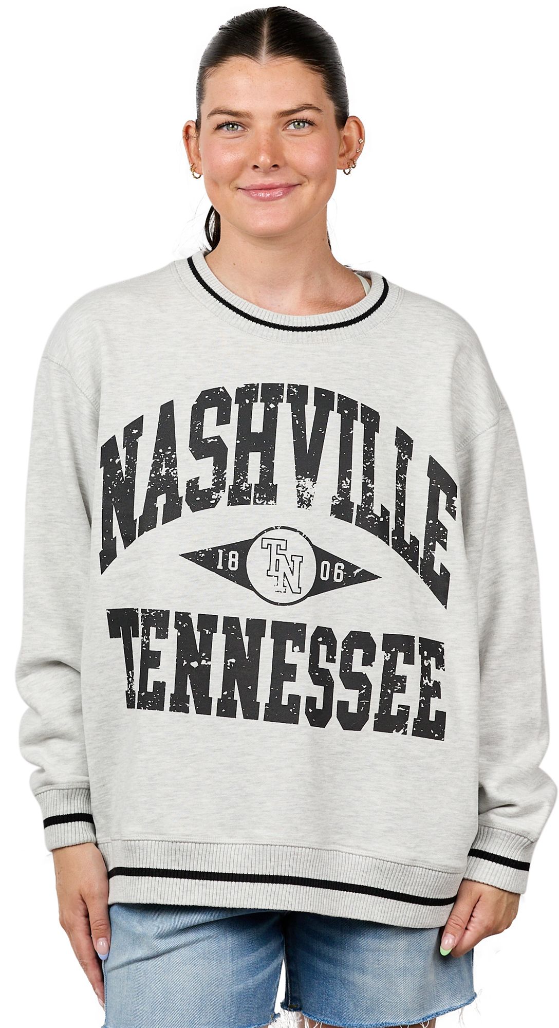 Nash Women's Nashville Gray/Black Varsity Crewneck Sweatshirt product image