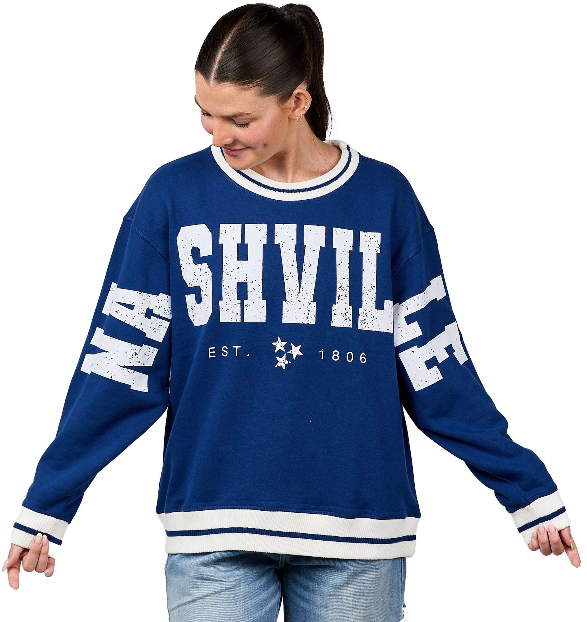 Nash Women's Nashville Navy/White Varsity Crewneck Sweatshirt product image