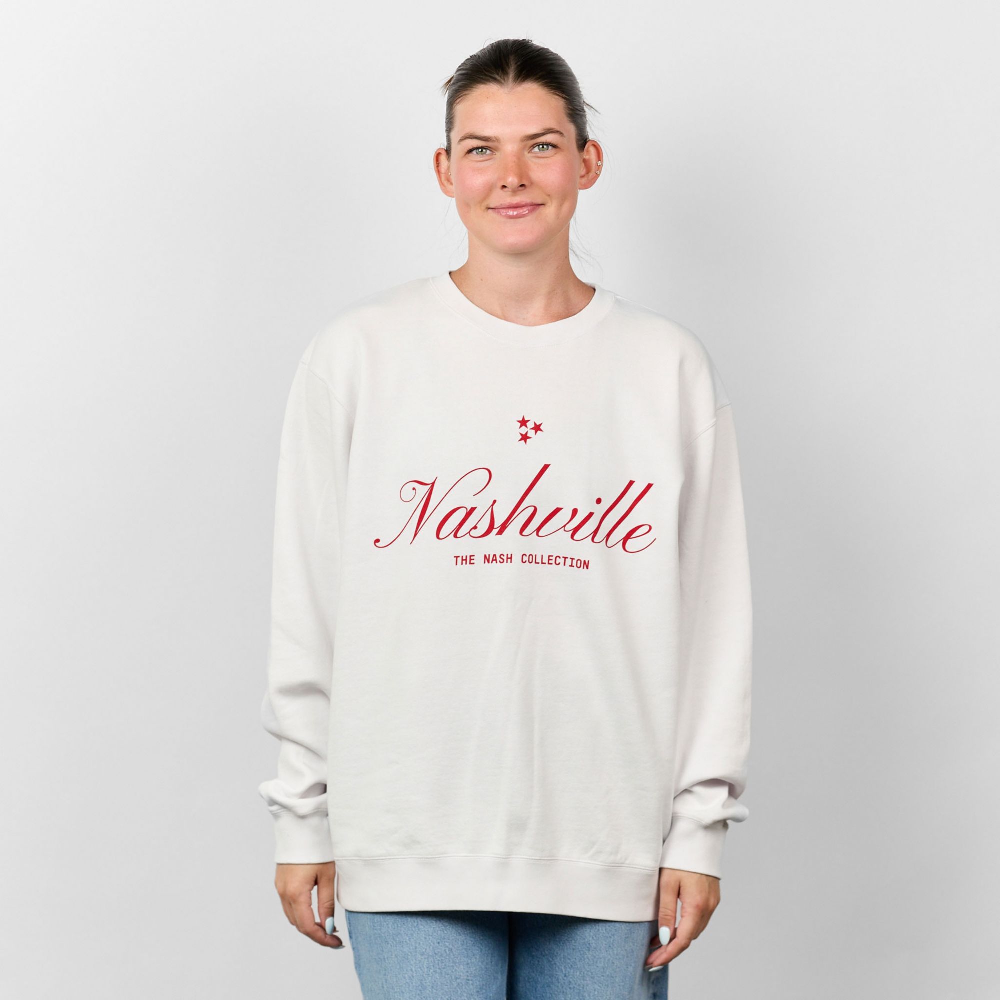 Nash Women's White/Red Essential Script Crew Pullover Sweatshirt product image
