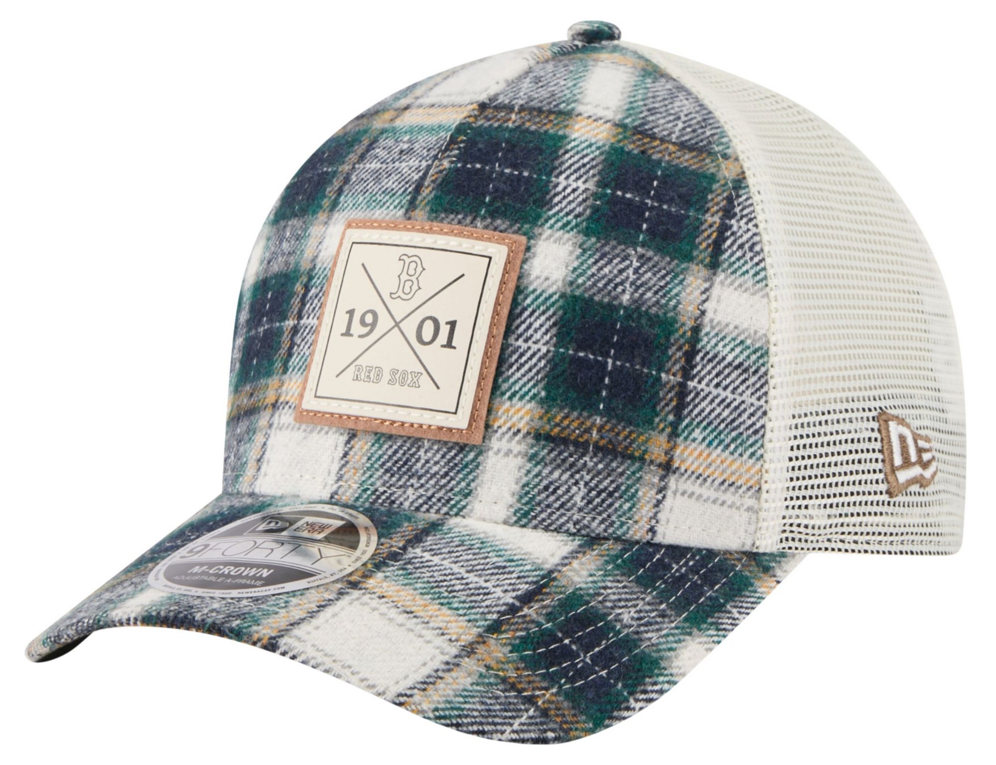 New Era Adult Boston Red Sox Green Plaid Meduim Crown 9Forty Adjustable Hat product image
