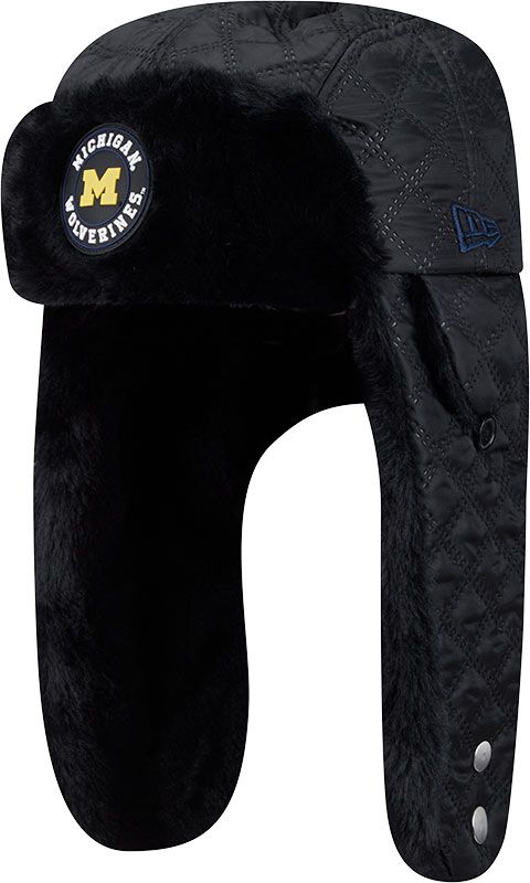 New Era Adult Michigan Wolverines Black Quilted Trapper Knit Hat product image