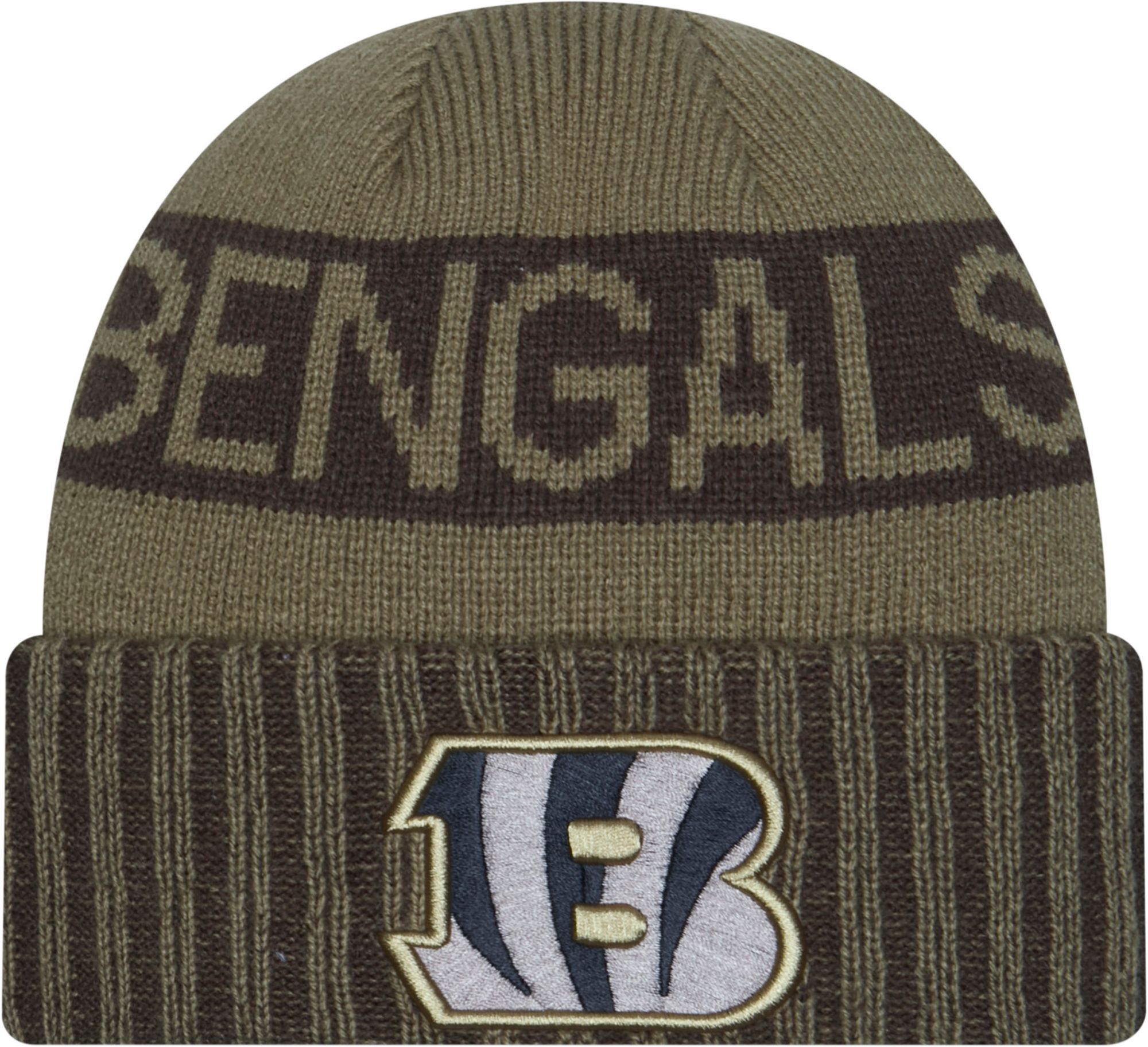 New Era Adult Cincinnati Bengals Salute To Service 2025 Olive Green Knit Beanie product image