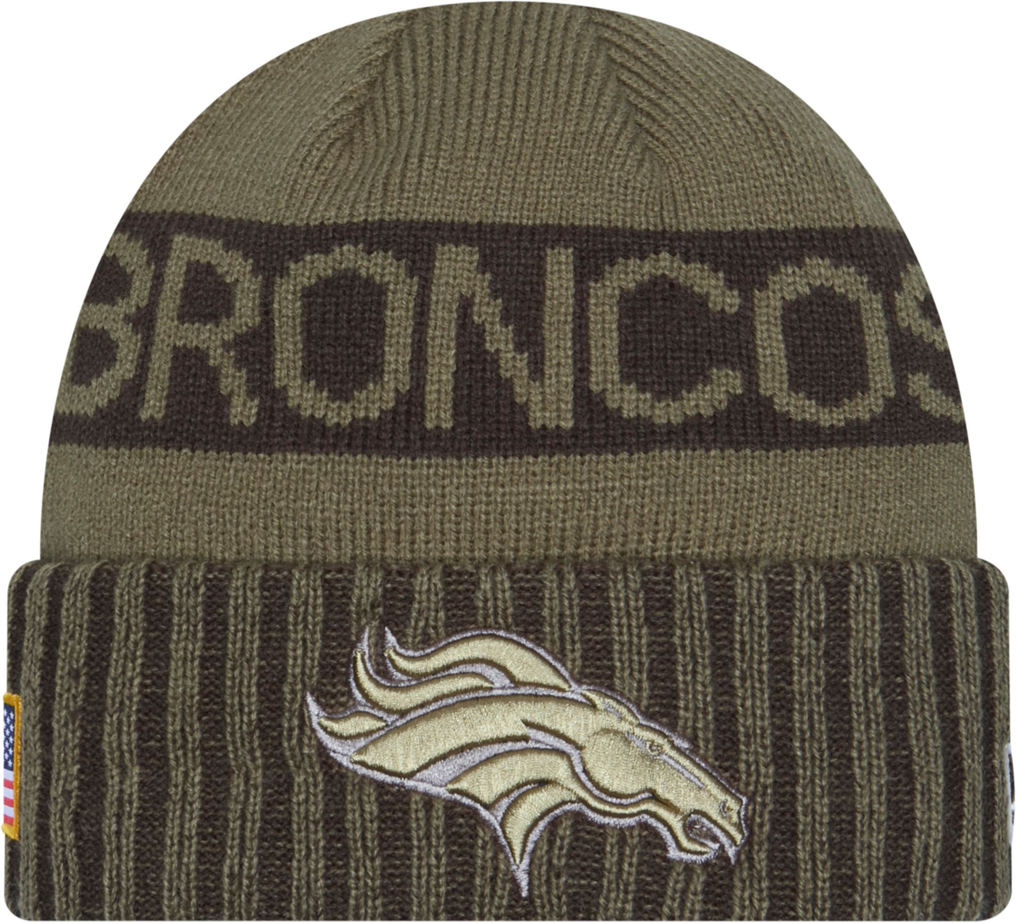 New Era Adult Denver Broncos Salute To Service 2025 Olive Green Knit Beanie product image