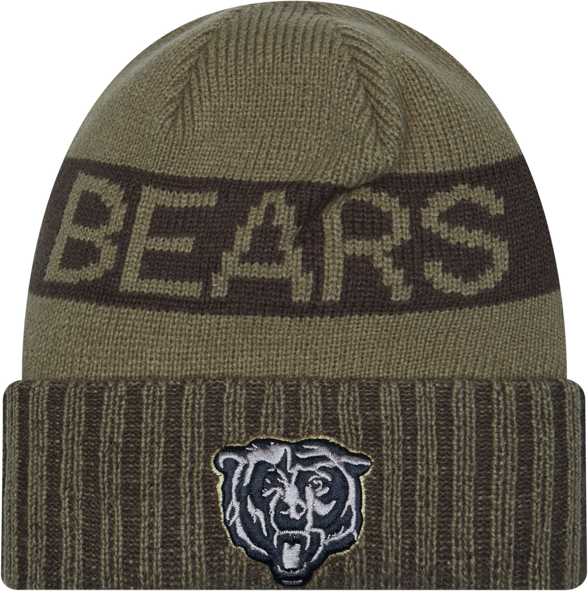 New Era Adult Chicago Bears Salute To Service 2025 Olive Green Knit Beanie product image