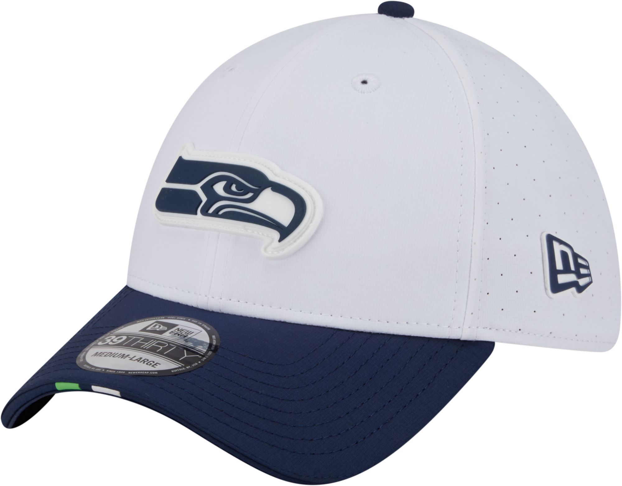 New Era Adult Seattle Seahawks Training Camp 2025 White 39Thirty Stretch Fit Hat product image