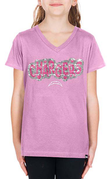 New Era Girls' Los Angeles Chargers Pastel Pink Sequin Flip T-Shirt product image