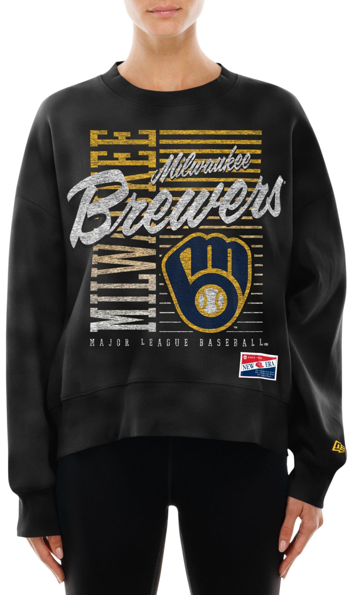 New Era Women's Milwaukee Brewers Black Throwback Enzyme Crew Pullover Sweatshirt product image