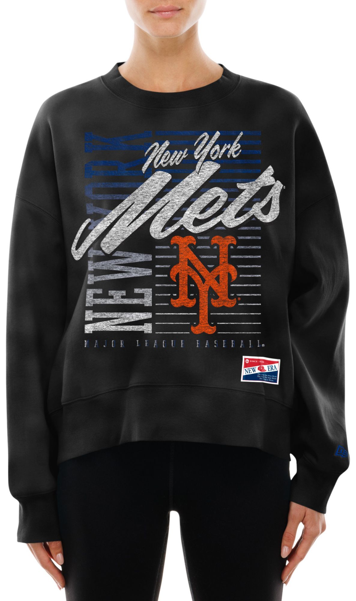 New Era Women's New York Mets Black Throwback Enzyme Crew Pullover Sweatshirt product image