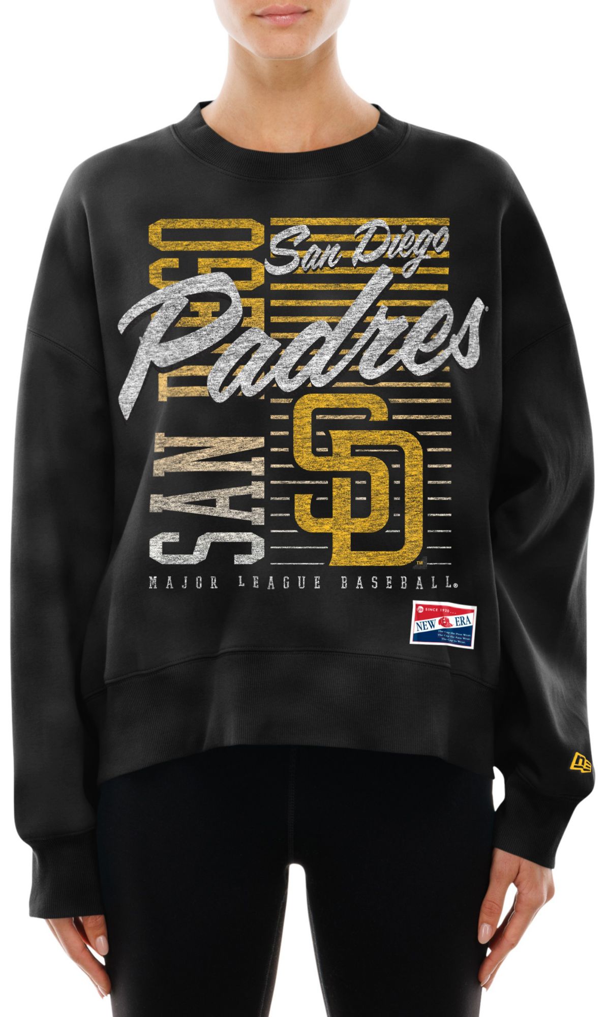 New Era Women's San Diego Padres Black Throwback Enzyme Crew Pullover Sweatshirt product image