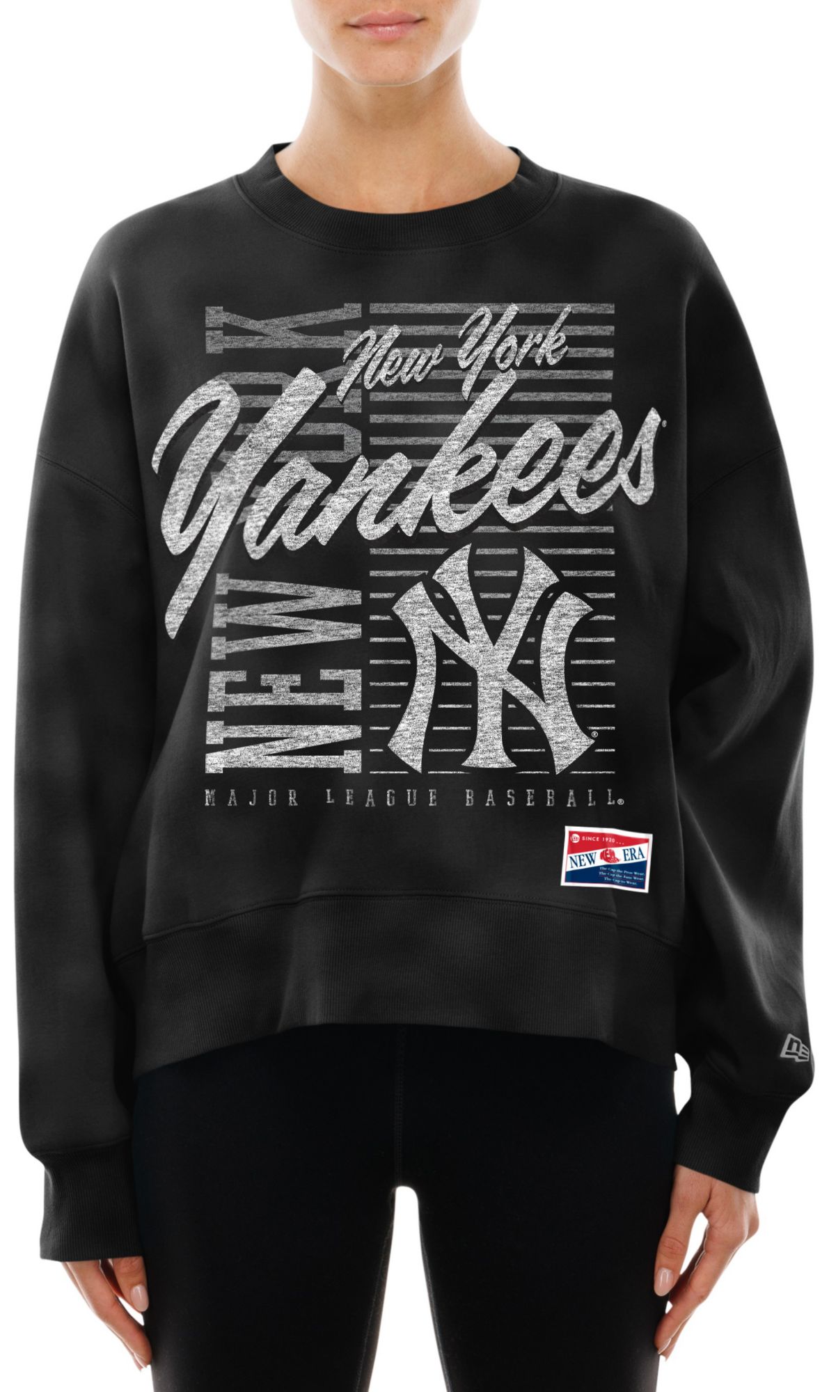 New Era Women's New York Yankees Black Throwback Enzyme Crew Pullover Sweatshirt product image