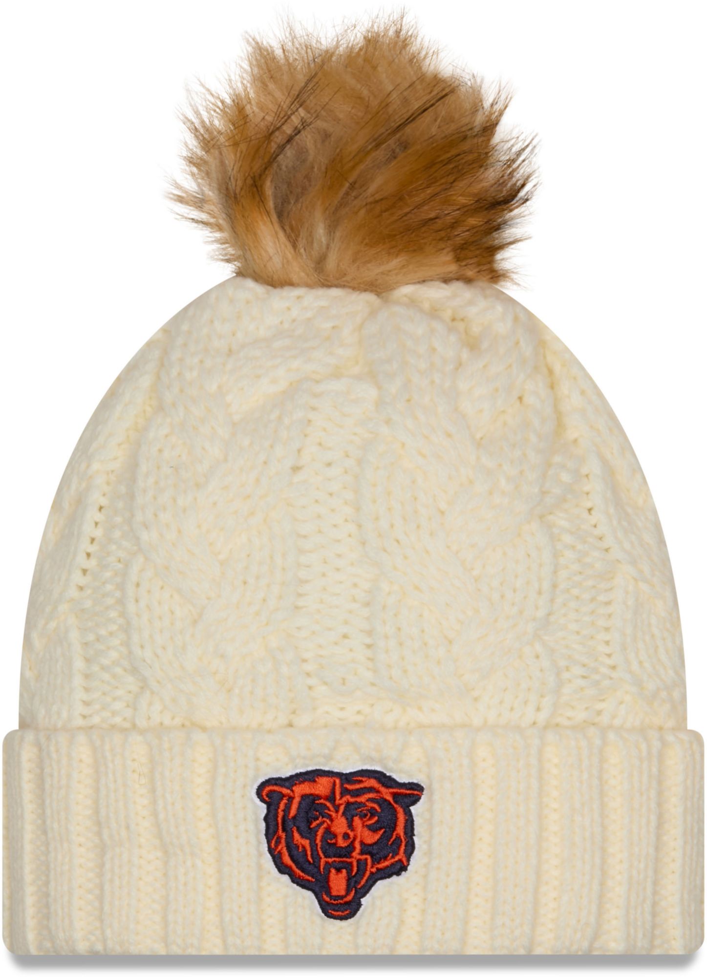 New Era Women's Chicago Bears White Fur Pom Cuffed Knit Beanie product image