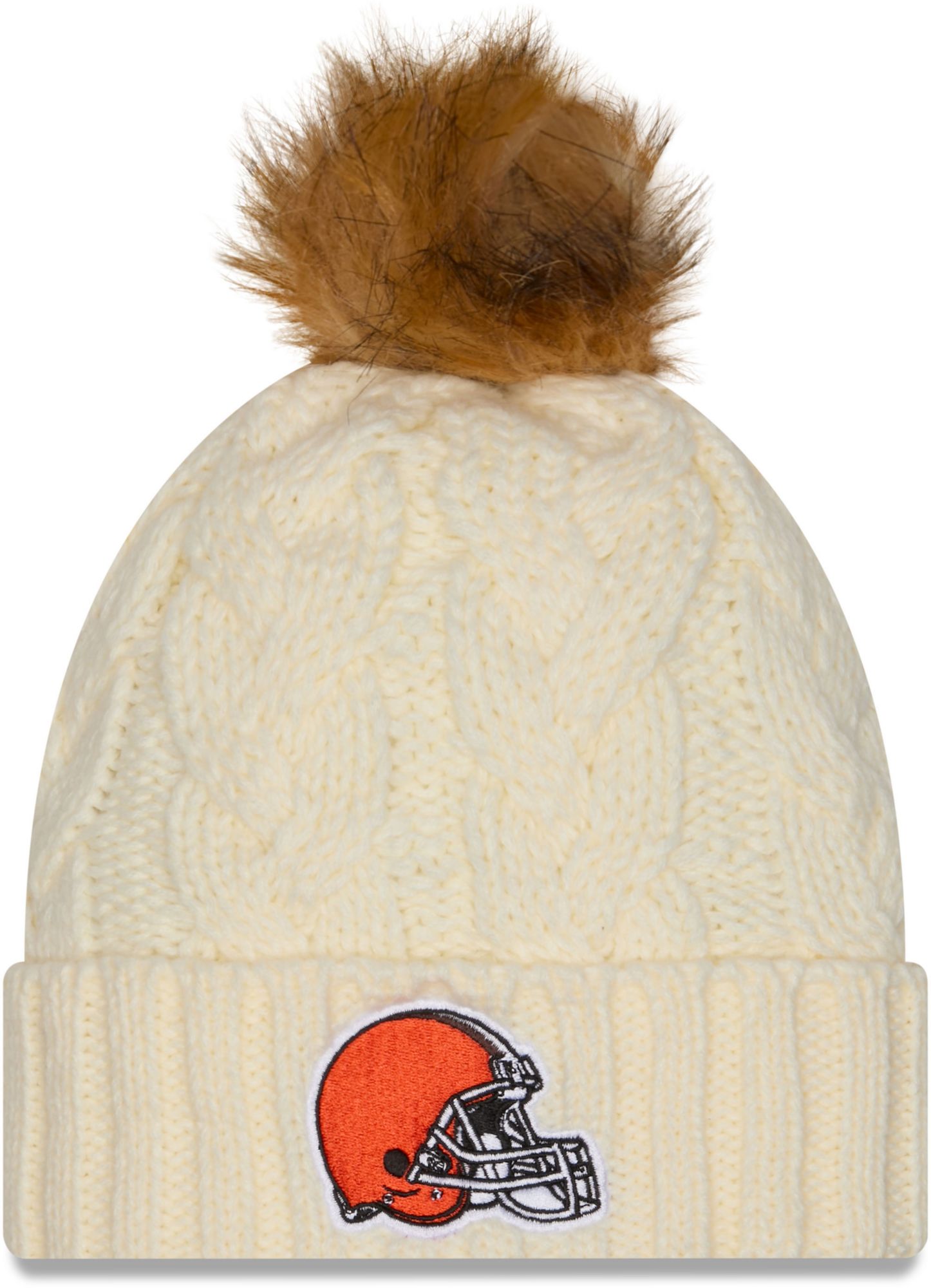 New Era Women's Cleveland Browns White Fur Pom Cuffed Knit Beanie product image
