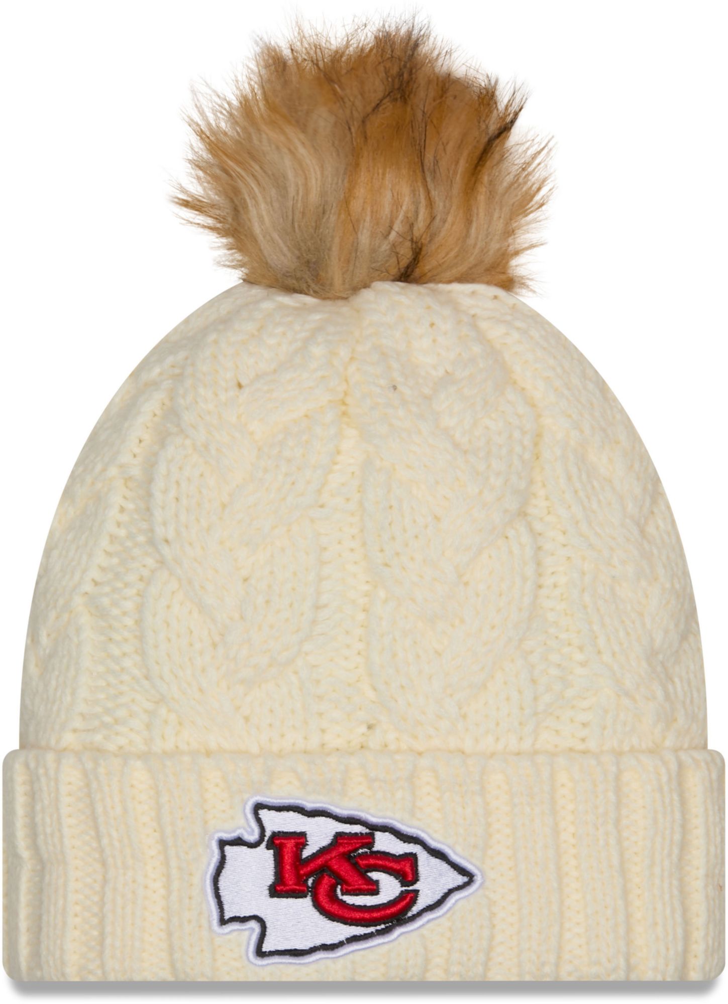 New Era Women's Kansas City Chiefs White Fur Pom Cuffed Knit Beanie product image