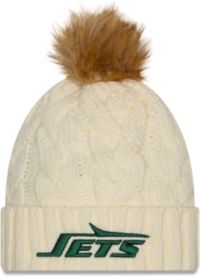 New Era Women's New York Jets White Fur Pom Cuffed Knit Beanie