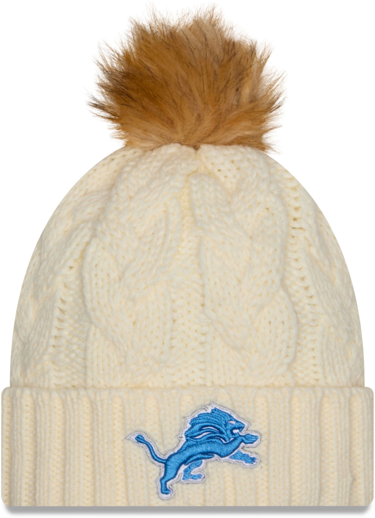 New Era Women's Detroit Lions White Fur Pom Cuffed Knit Beanie product image