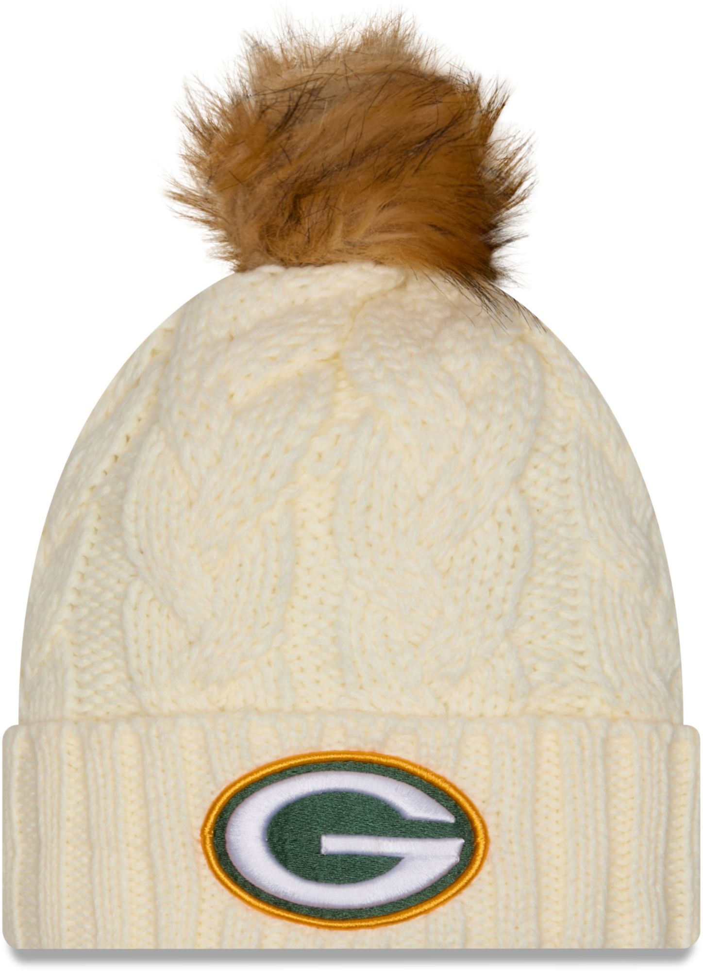 New Era Women's Green Bay Packers White Fur Pom Cuffed Knit Beanie product image