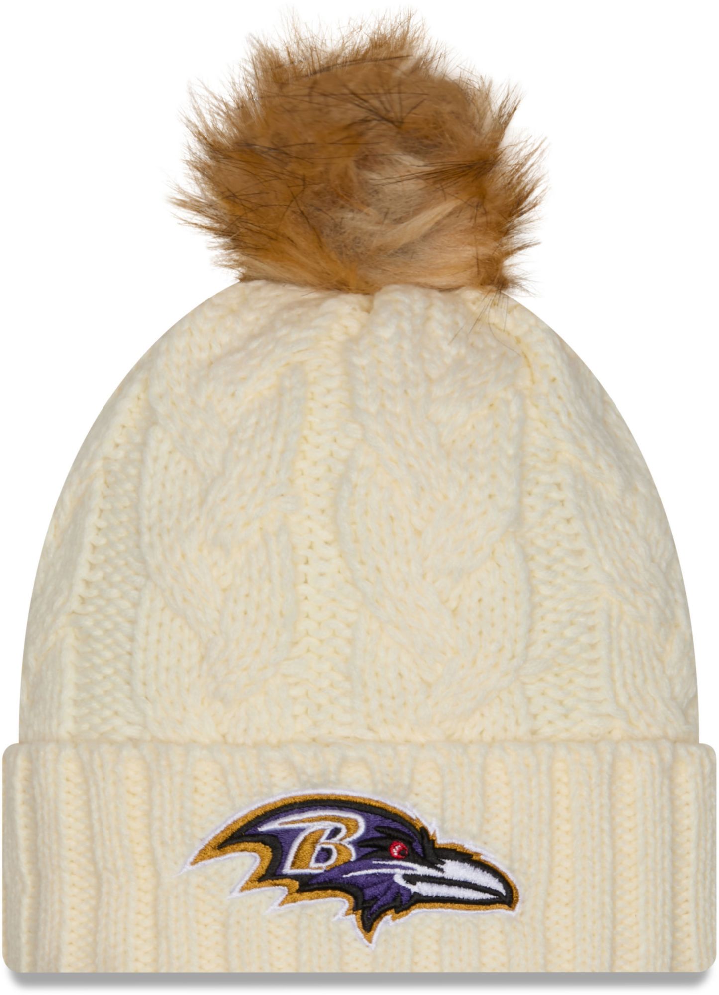 New Era Women's Baltimore Ravens White Fur Pom Cuffed Knit Beanie product image