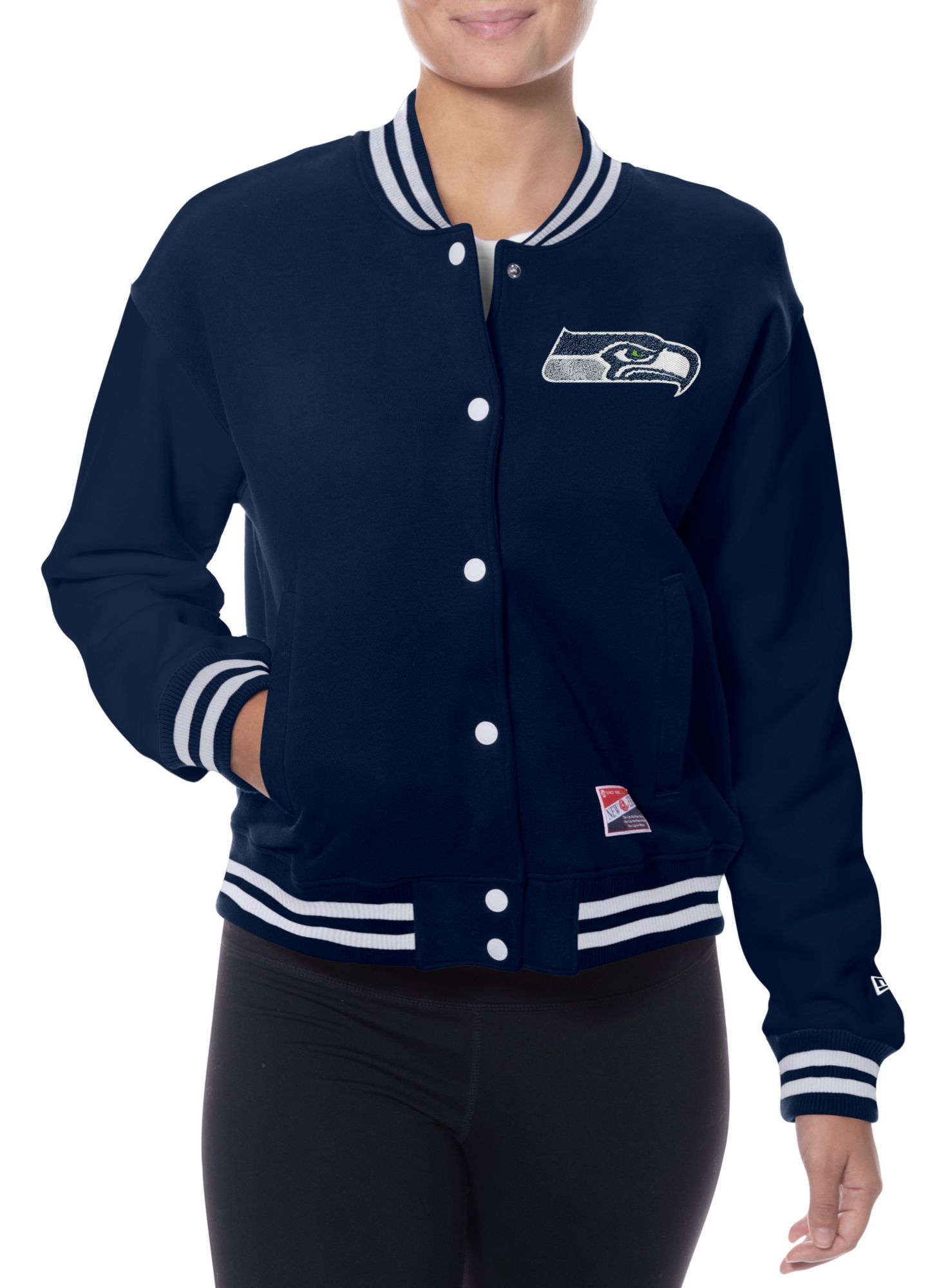 New Era Women's Seattle Seahawks Navy Poly Snap Varsity Jacket product image
