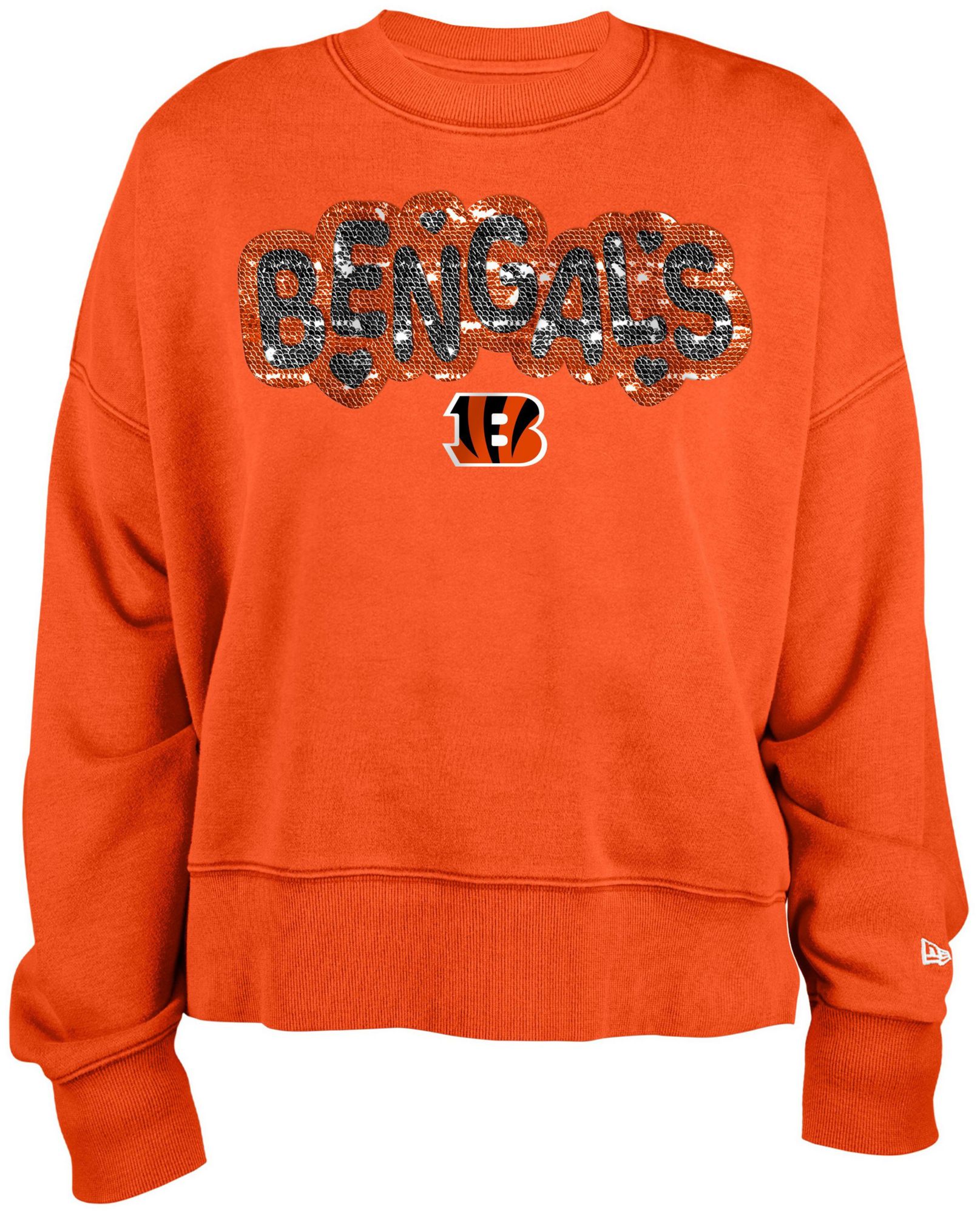 New Era Youth Cincinnati Bengals Orange Sequin Flip Crew Pullover Sweatshirt product image