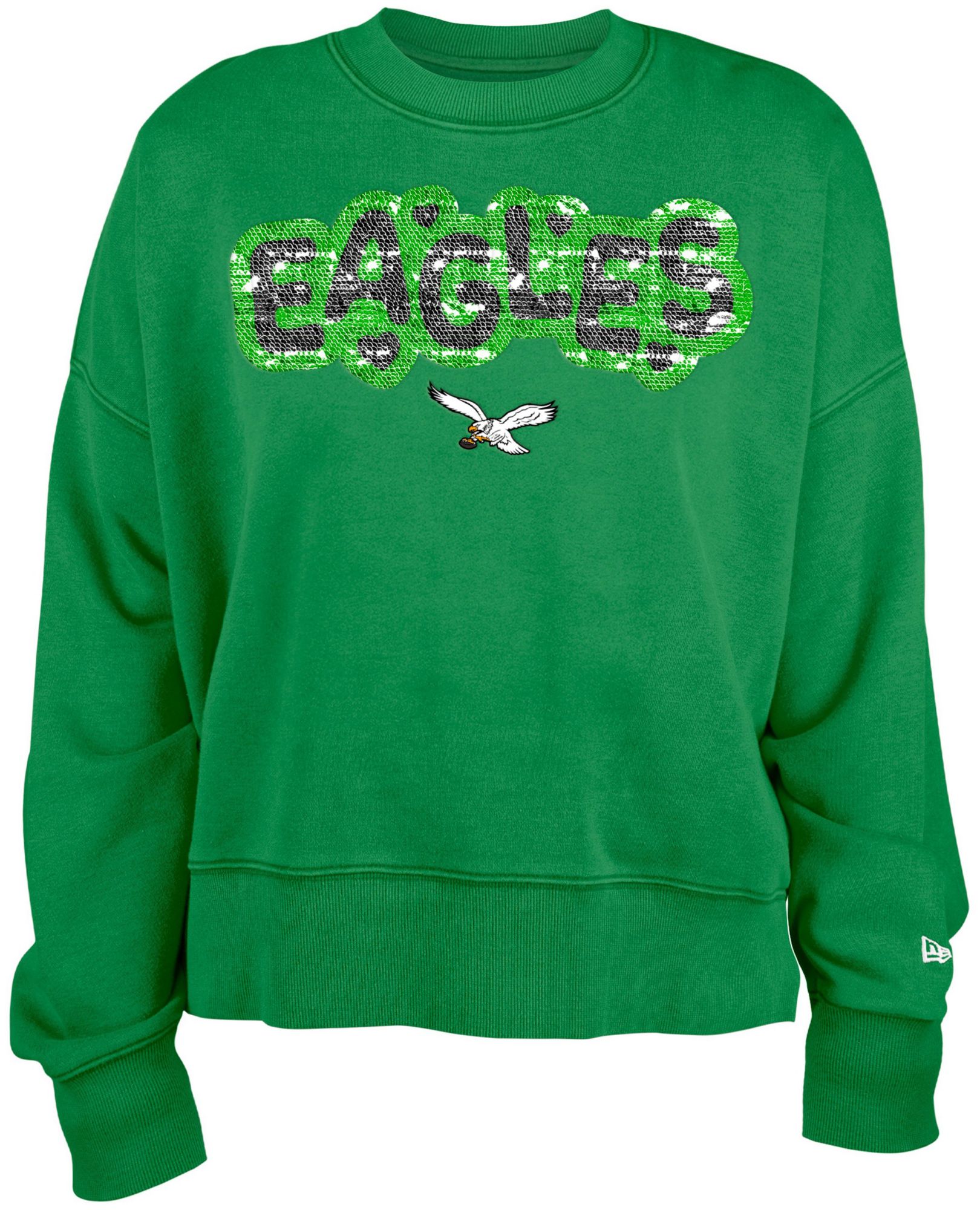 New Era Youth Philadelphia Eagles Green Sequin Flip Crew Pullover Sweatshirt product image