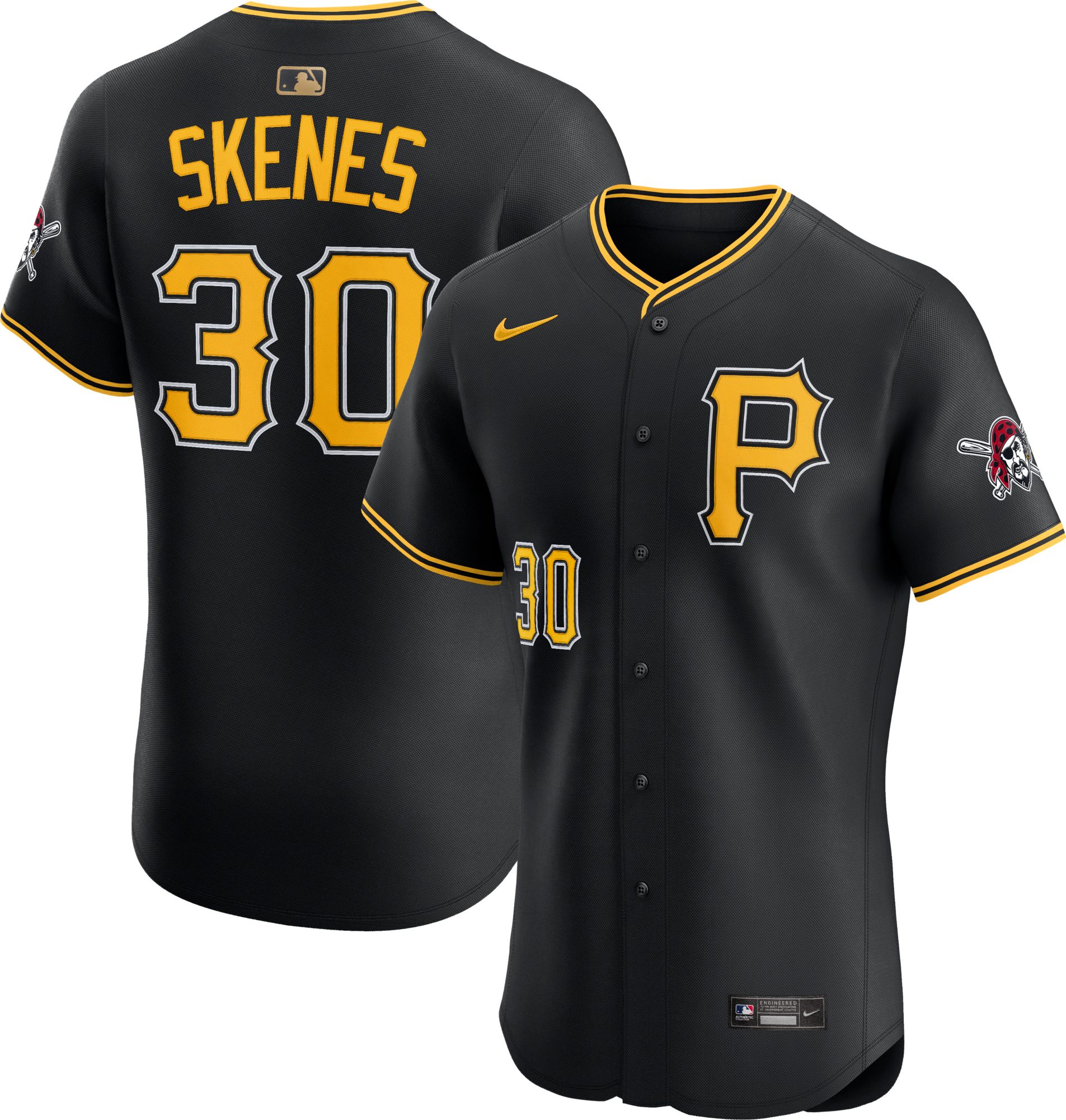 Nike Adult Pittsburgh Pirates Paul Skenes #30 Black Gold Batterman Elite Jersey product image
