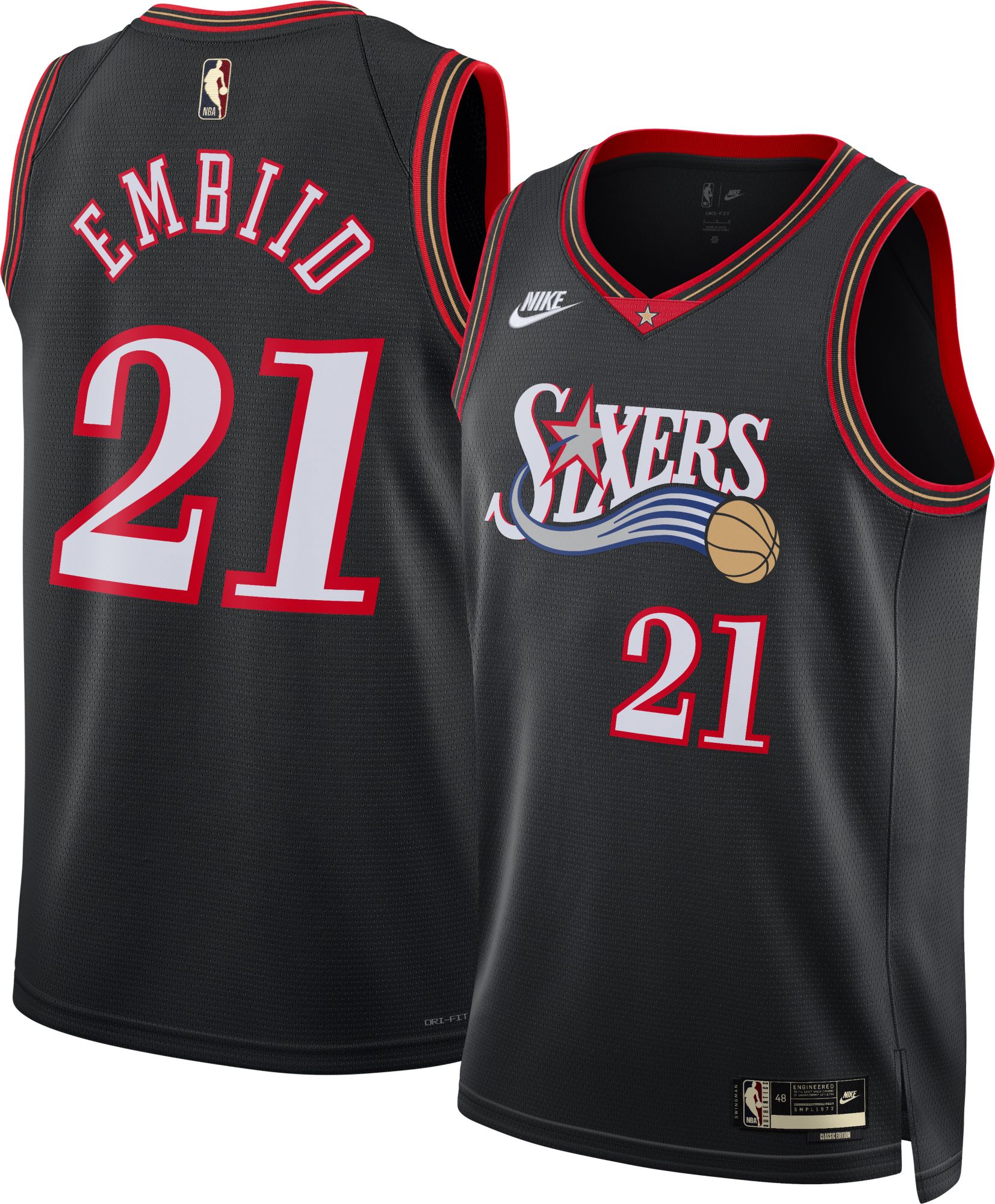 Nike Adult Philadelphia 76ers Joel Embiid #21 Black Hardwood Classics Swingman Jersey product image