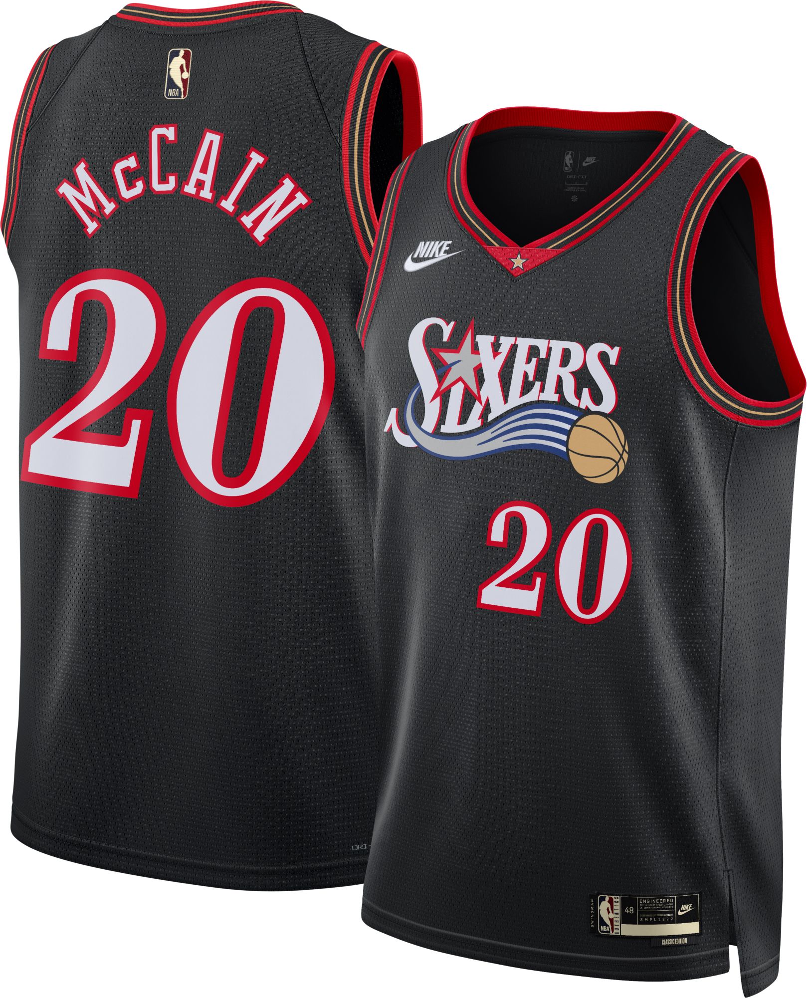 Nike Adult Philadelphia 76ers Jared McCain #20 Black Hardwood Classics Swingman Jersey product image