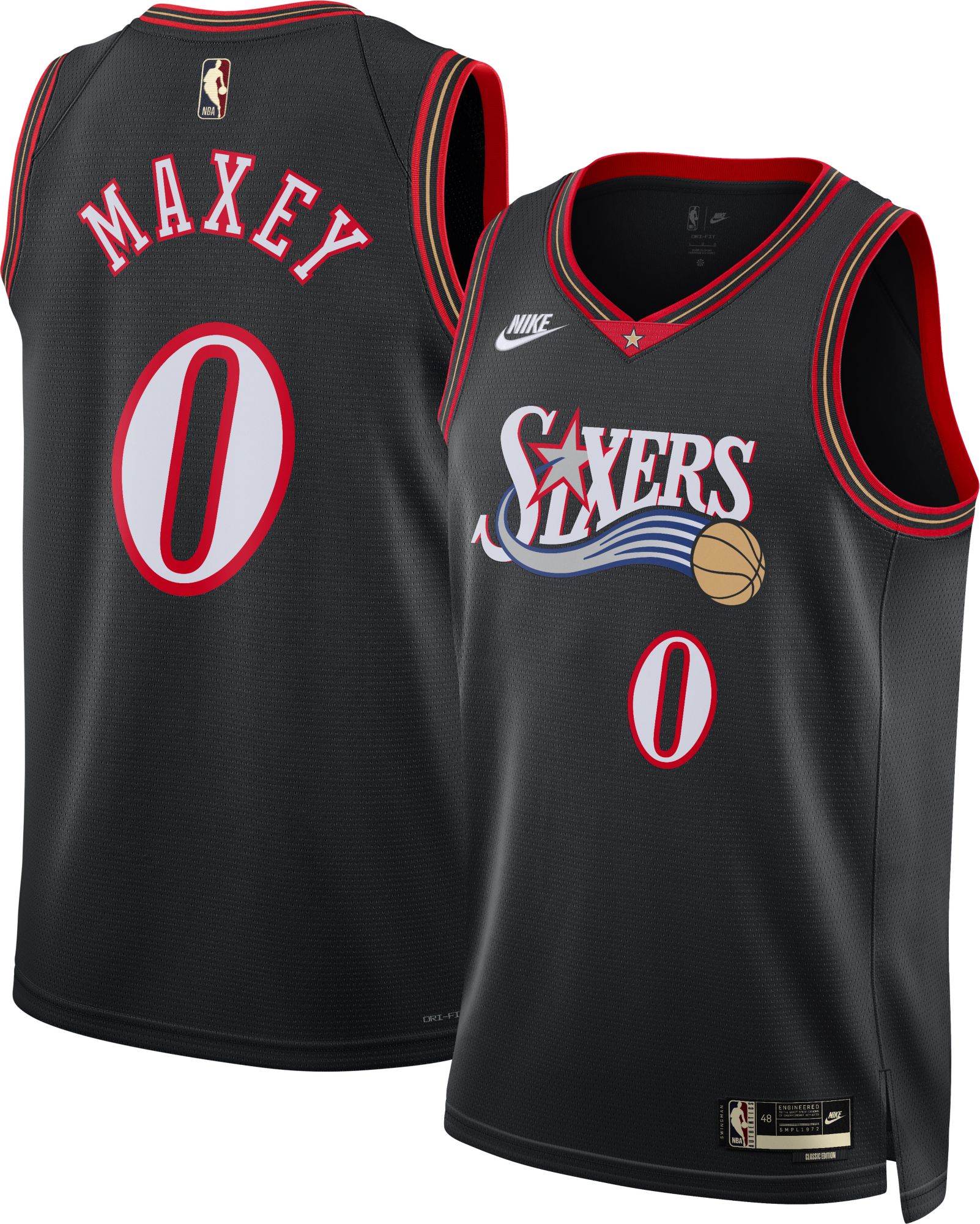 Nike Adult Philadelphia 76ers Tyrese Maxey #0 Black Hardwood Classics Swingman Jersey product image
