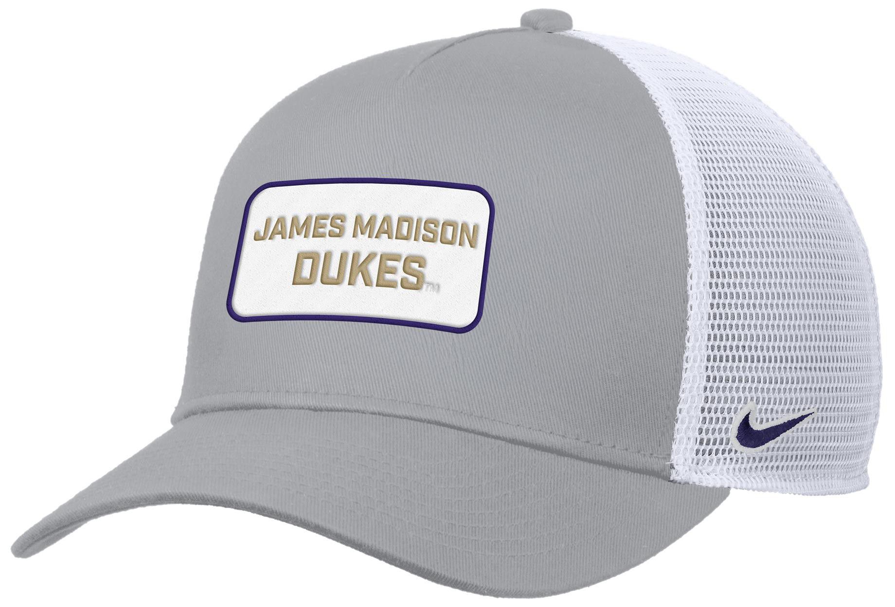 Nike Adult James Madison Dukes Grey Rise Twill Patch Trucker Hat product image
