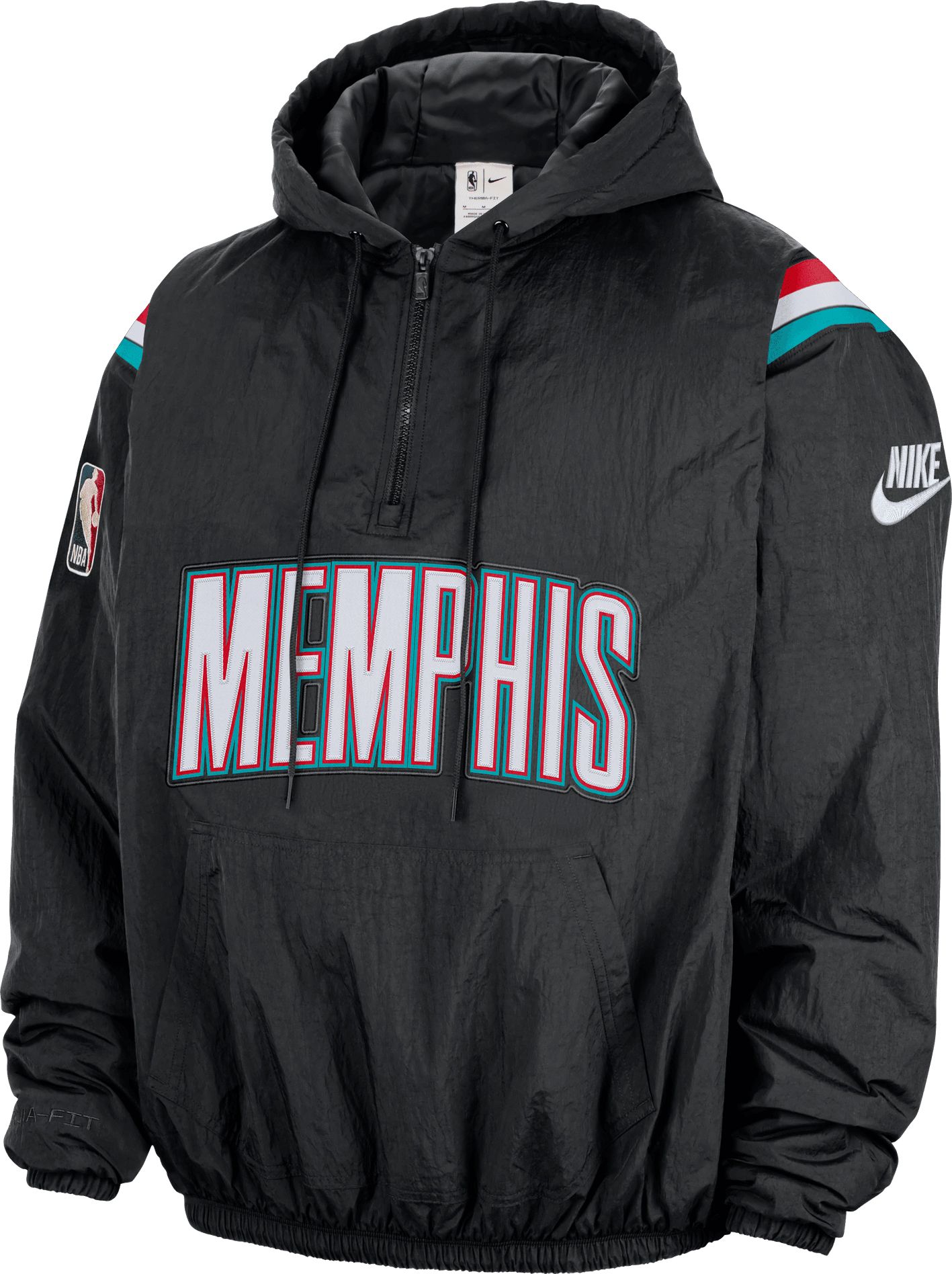 Nike Men's Memphis Grizzlies Hardwood Classics Black Wordmark Therma-FIT Woven Half-Zip Hoodie product image