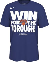 Nike Adult 2024-25 NBA Playoffs New York Knicks "Win For The Borough" Mantra Blue T-Shirt