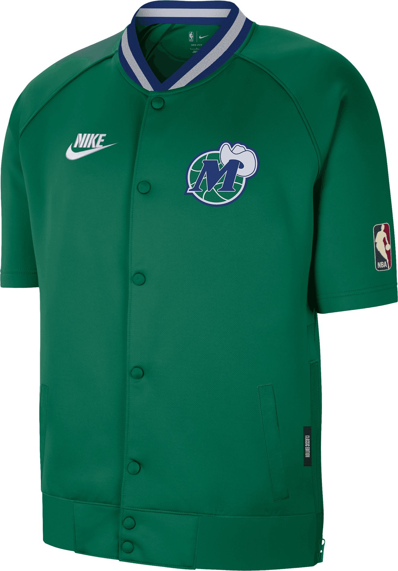 Nike Men's Dallas Mavericks Green Hardwood Classics Snap Up On Court Game Jacket product image