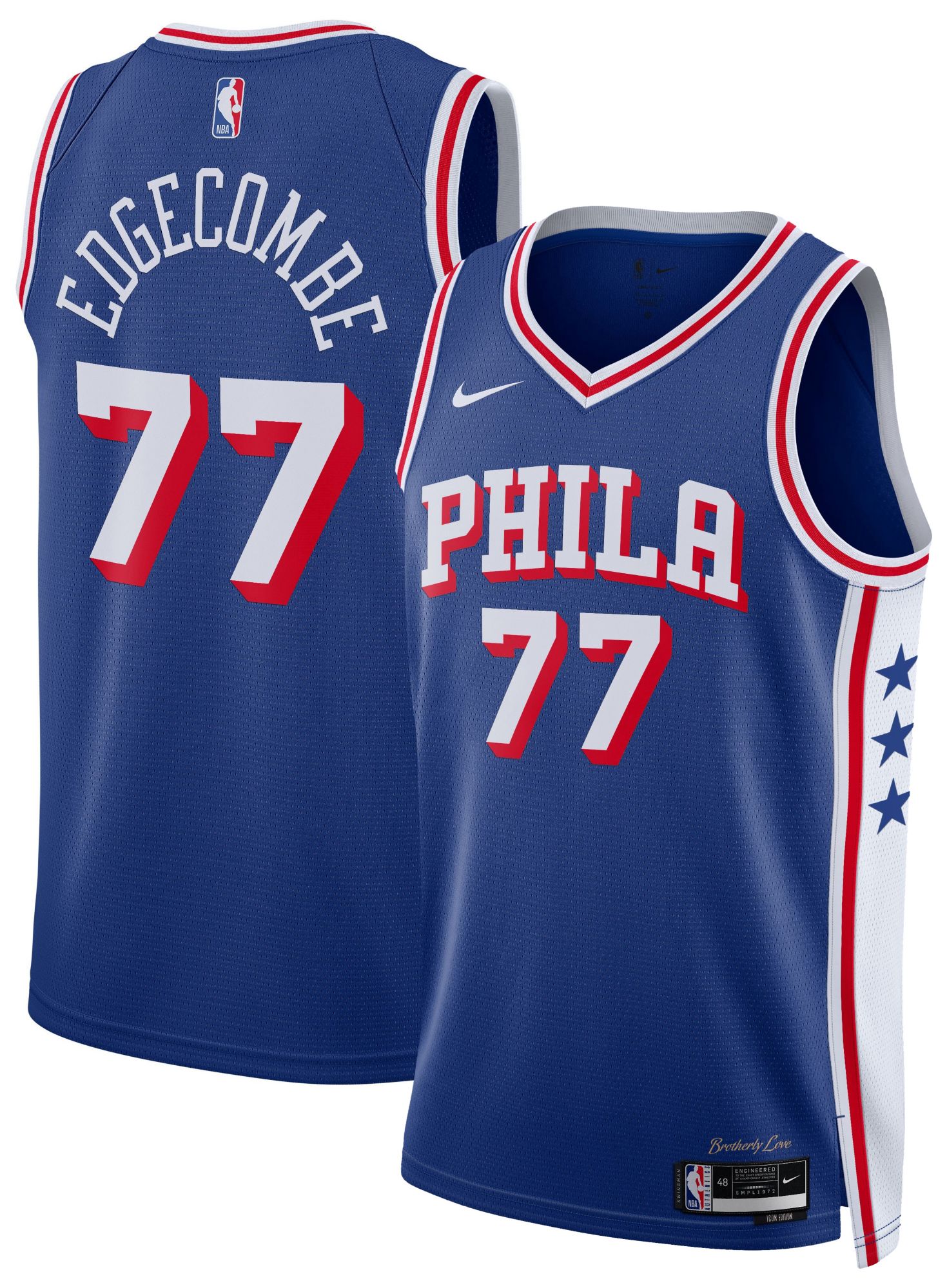Nike Men's Philadelphia 76ers VJ Edgecombe #77 Blue Swingman Icon Jersey product image