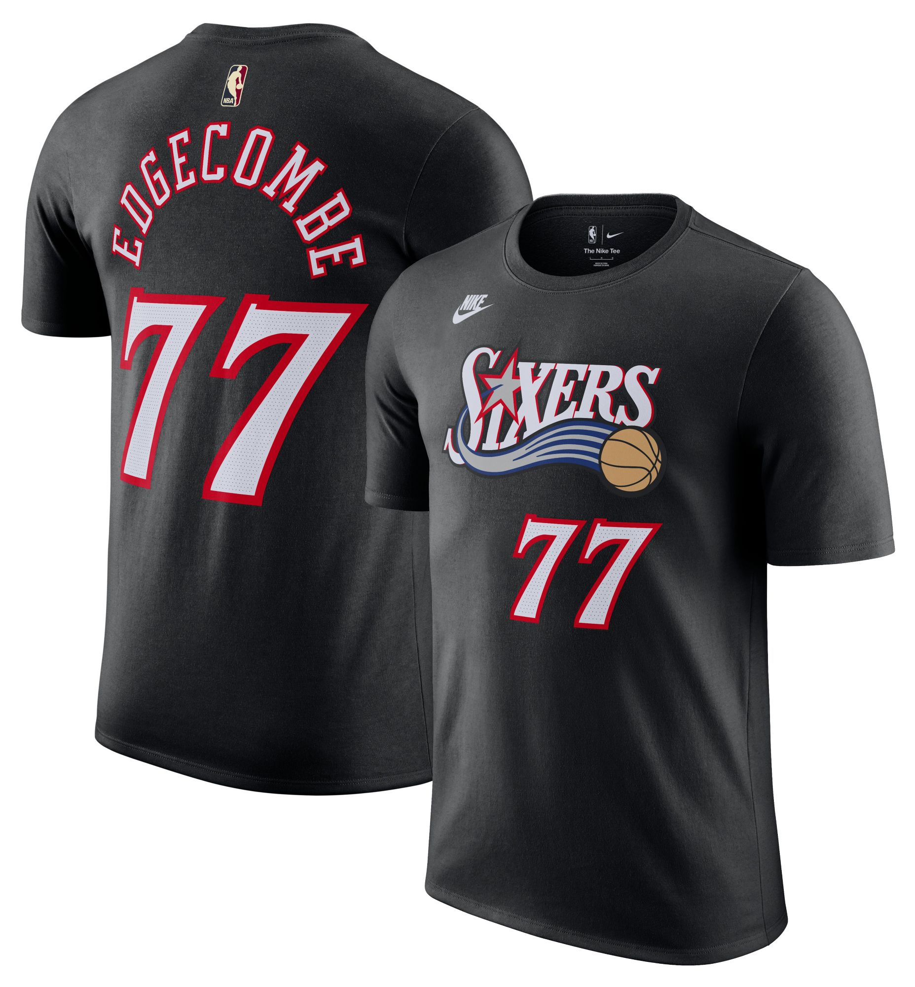 Nike Men's Philadelphia 76ers VJ Edgecombe #77 Black Hardwood Classics T-Shirt product image