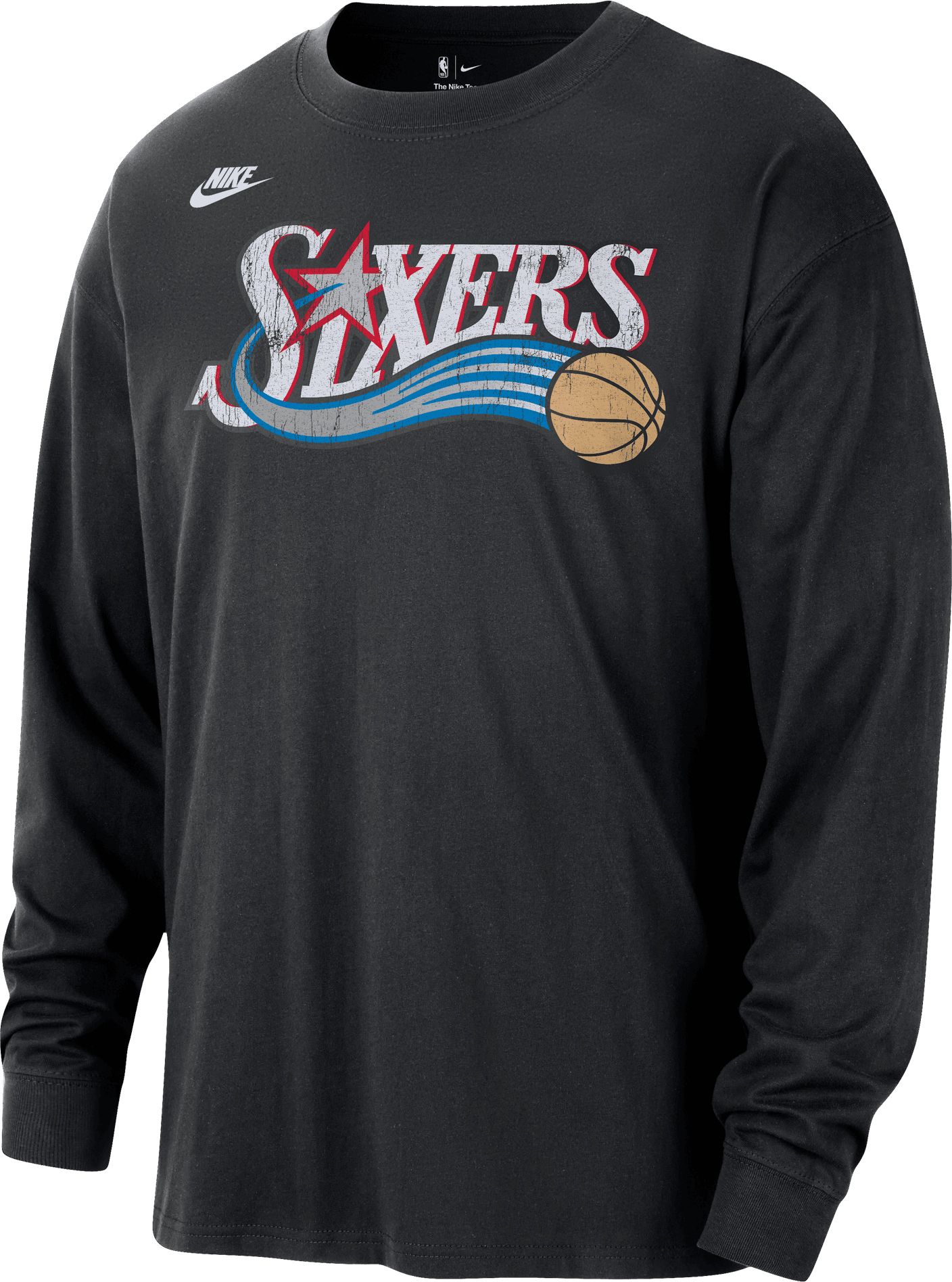 ナイキ メンズ Tシャツ 長袖 ロンT シクサーズ Philadelphia 76ers Nike Courtside Chrome Long Sleeve T-Shirt - Black Nike Adult Philadelphia 76ers Black Hardwood Classics Wordmark