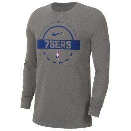 Nike Men's Philadelphia 76ers Grey On Court Practice Long Sleeve T