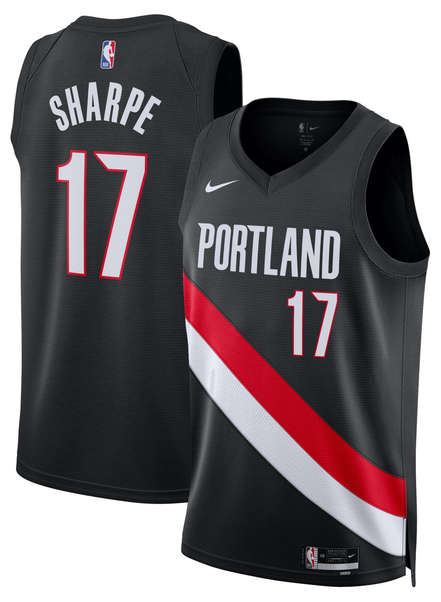 Nike Adult Portland Trail Blazers Shaedon Sharpe #17 Black Swingman Icon Jersey product image