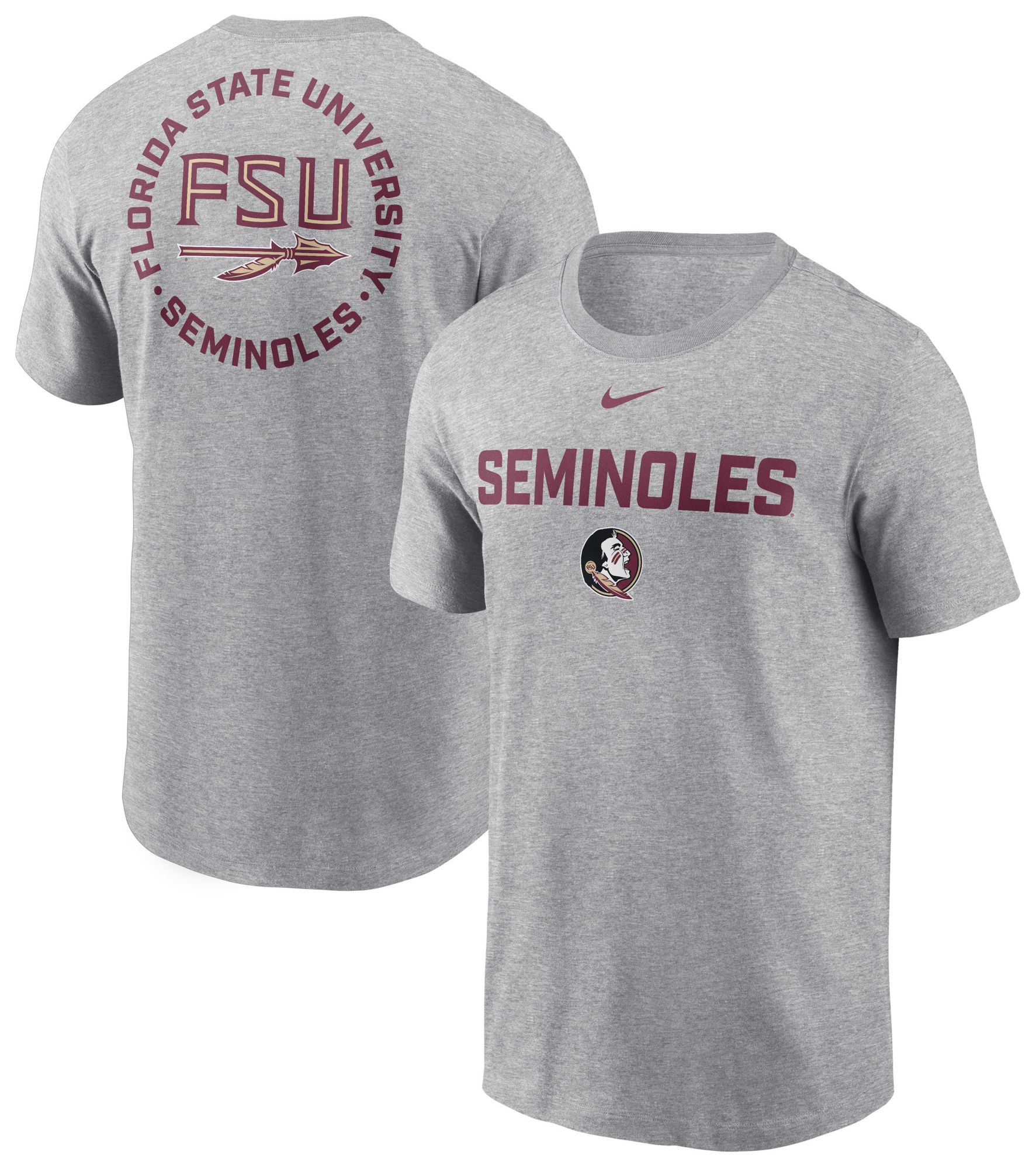 Nike Men's Florida State Seminoles Dark Grey Heather Cotton 2 Sided T-Shirt product image